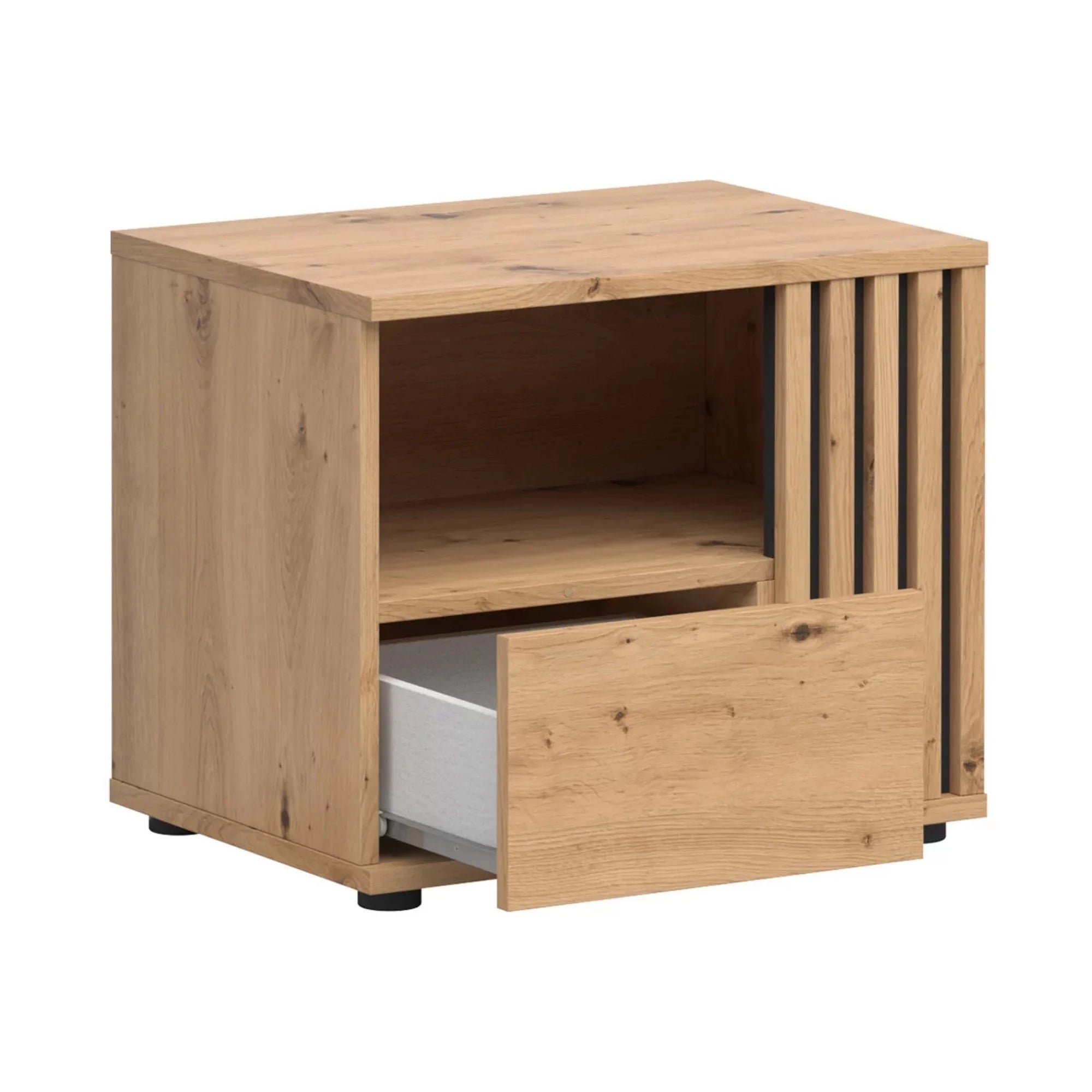 Noptiera VABRES, stejar artisan/negru mat, PAL melaminat, pe partea dreapta, 55x40x40 cm