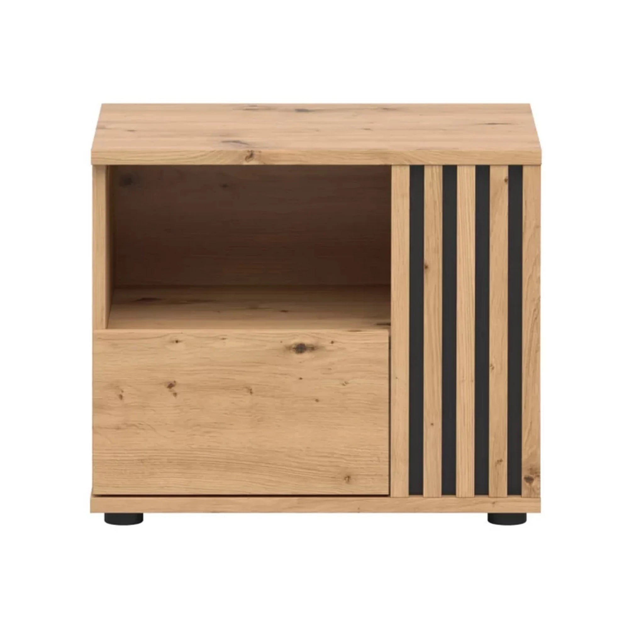 Noptiera VABRES, stejar artisan/negru mat, PAL melaminat, pe partea dreapta, 55x40x40 cm