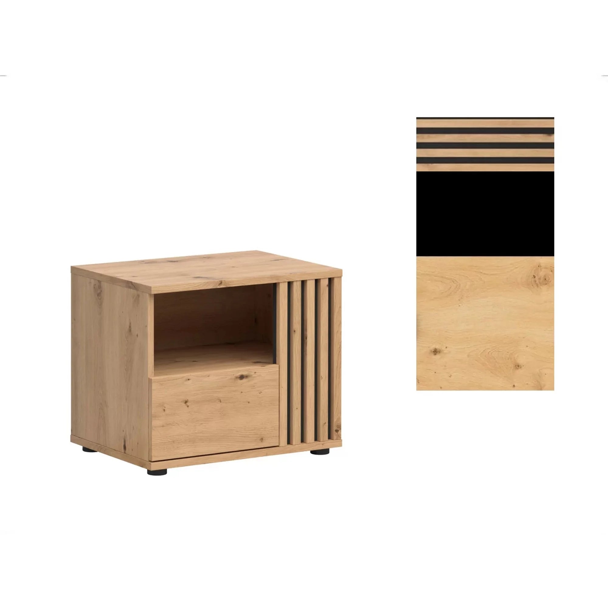 Noptiera VABRES, stejar artisan/negru mat, PAL melaminat, pe partea dreapta, 55x40x40 cm