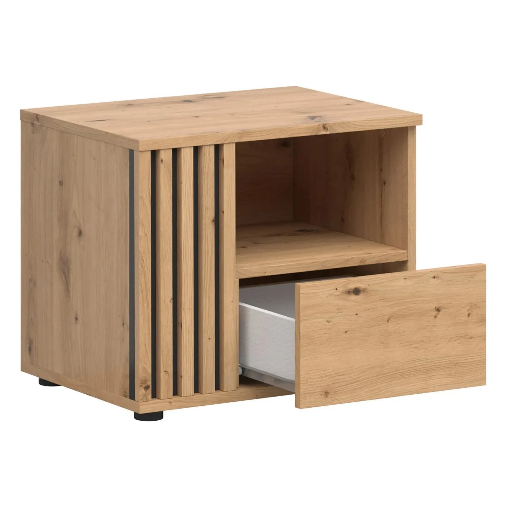 Noptiera VABRES, stejar artisan/negru mat, PAL melaminat, pe partea stanga, 55x40x40 cm