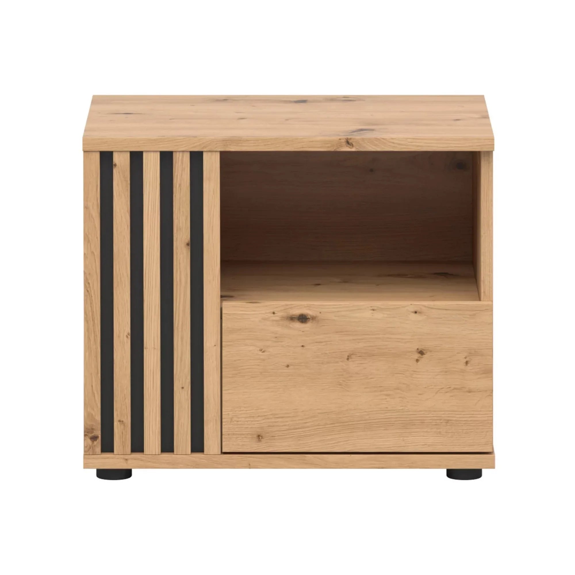 Noptiera VABRES, stejar artisan/negru mat, PAL melaminat, pe partea stanga, 55x40x40 cm
