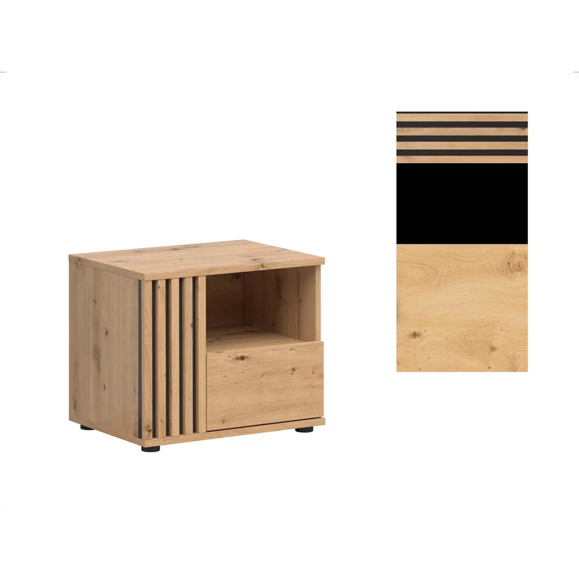 Noptiera VABRES, stejar artisan/negru mat, PAL melaminat, pe partea stanga, 55x40x40 cm