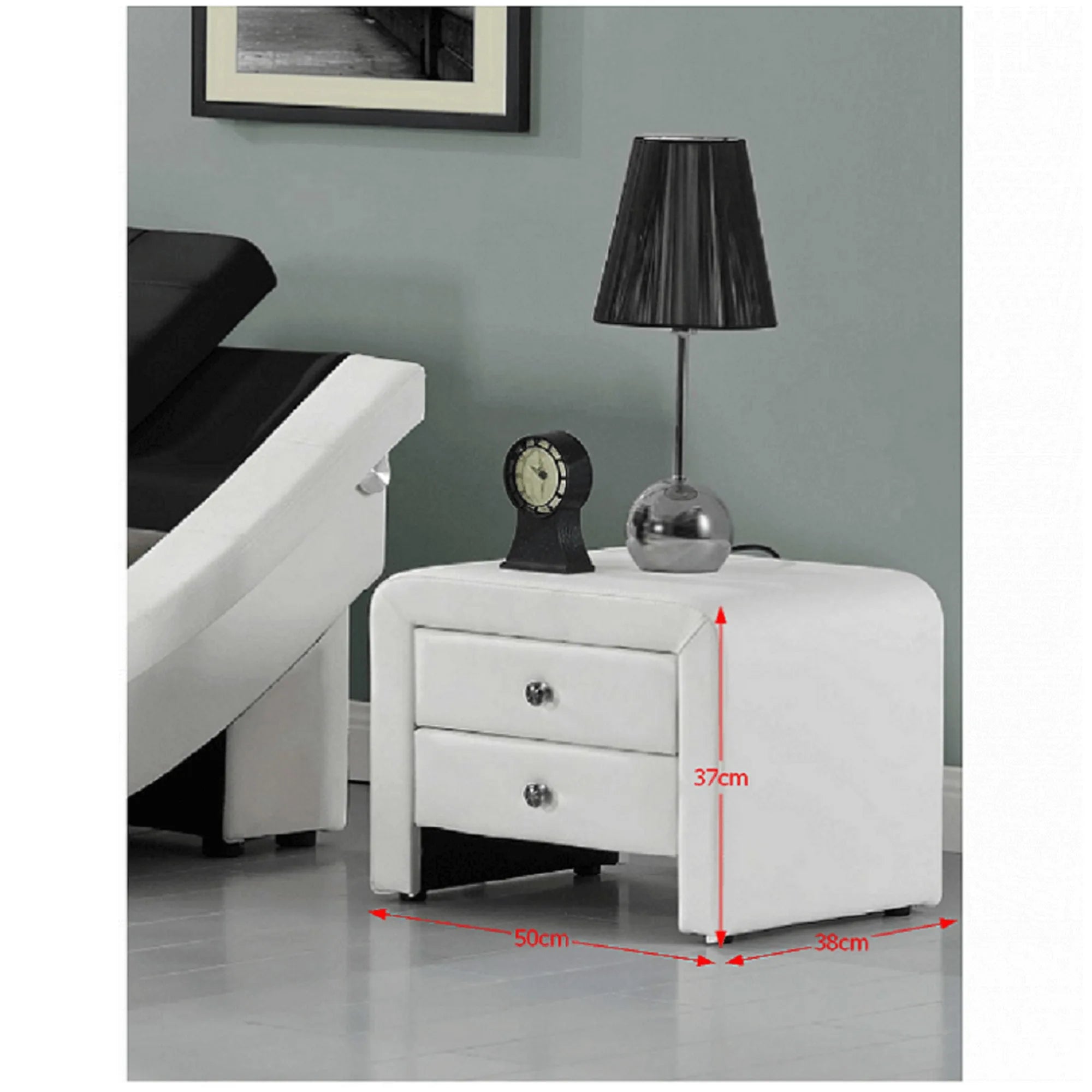 Noptiera WILSON, alb, piele ecologica, 50x38x37 cm