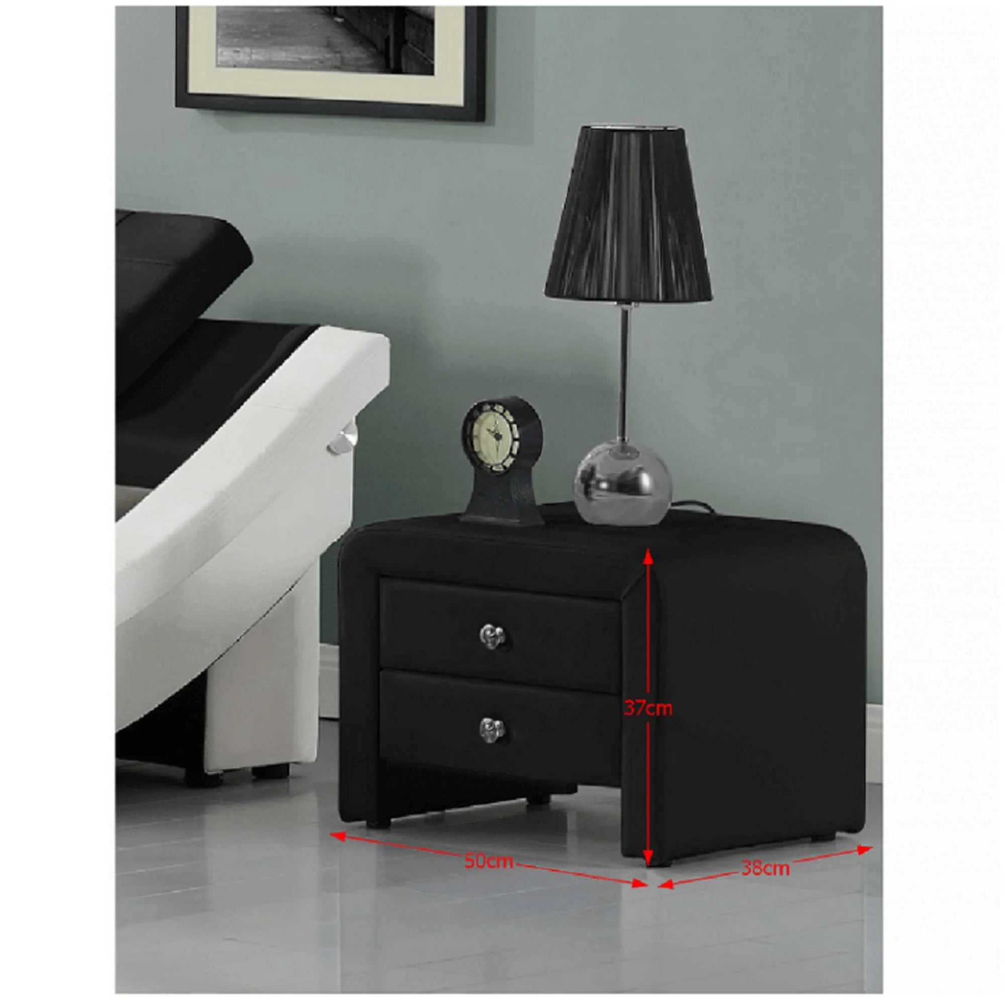 Noptiera WILSON, negru, piele ecologica, 50x38x37 cm