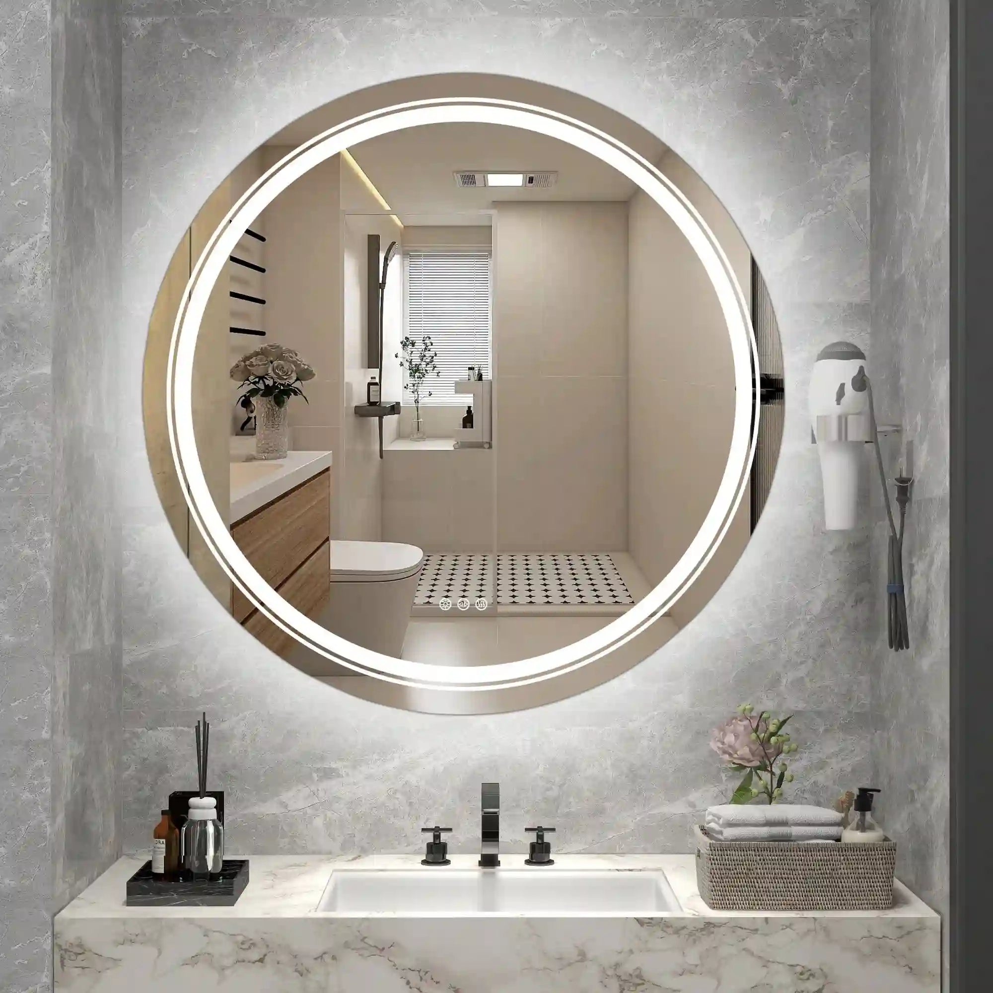 Oglinda baie DOVER, argintiu, 60x60 cm