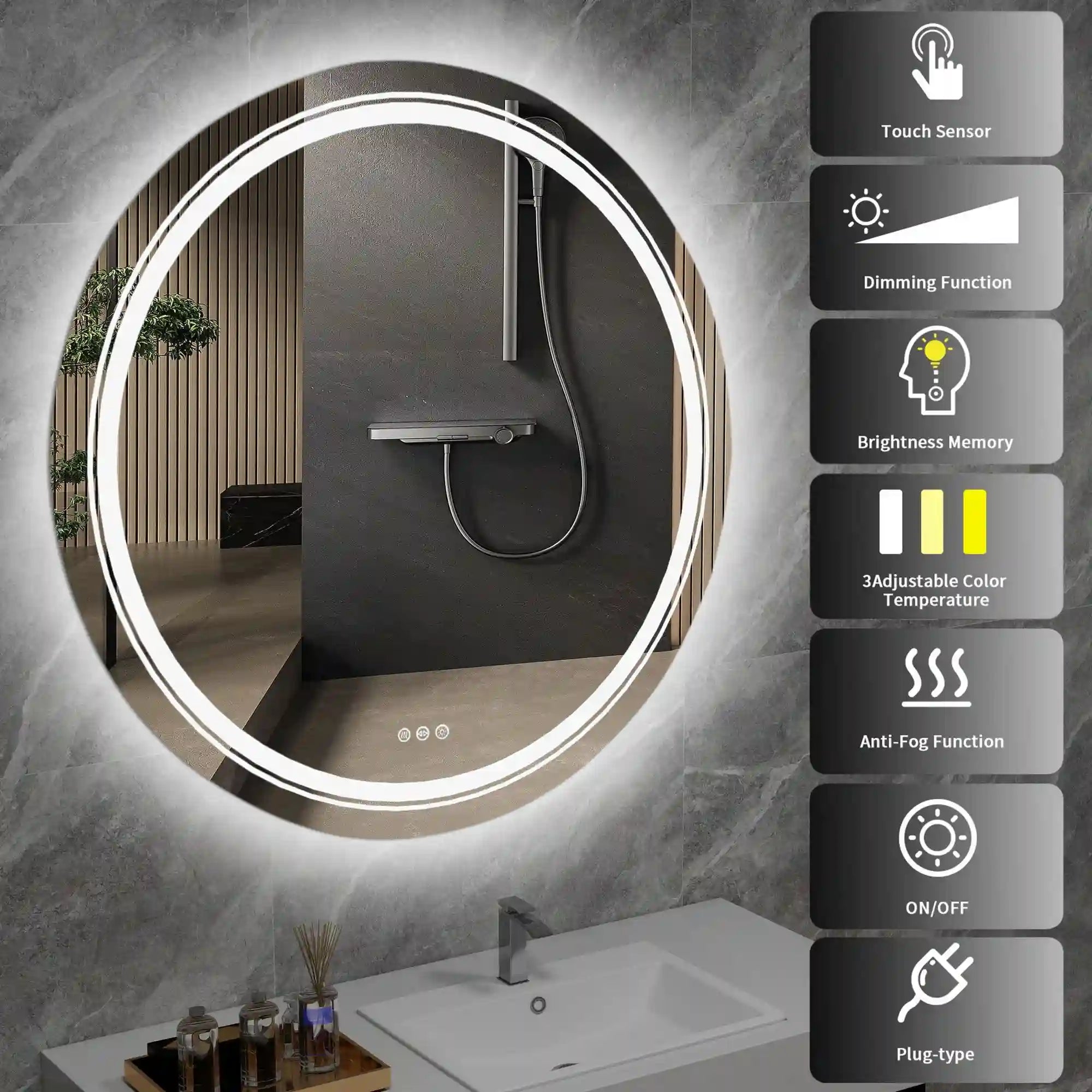 Oglinda baie DOVER, argintiu, 60x60 cm