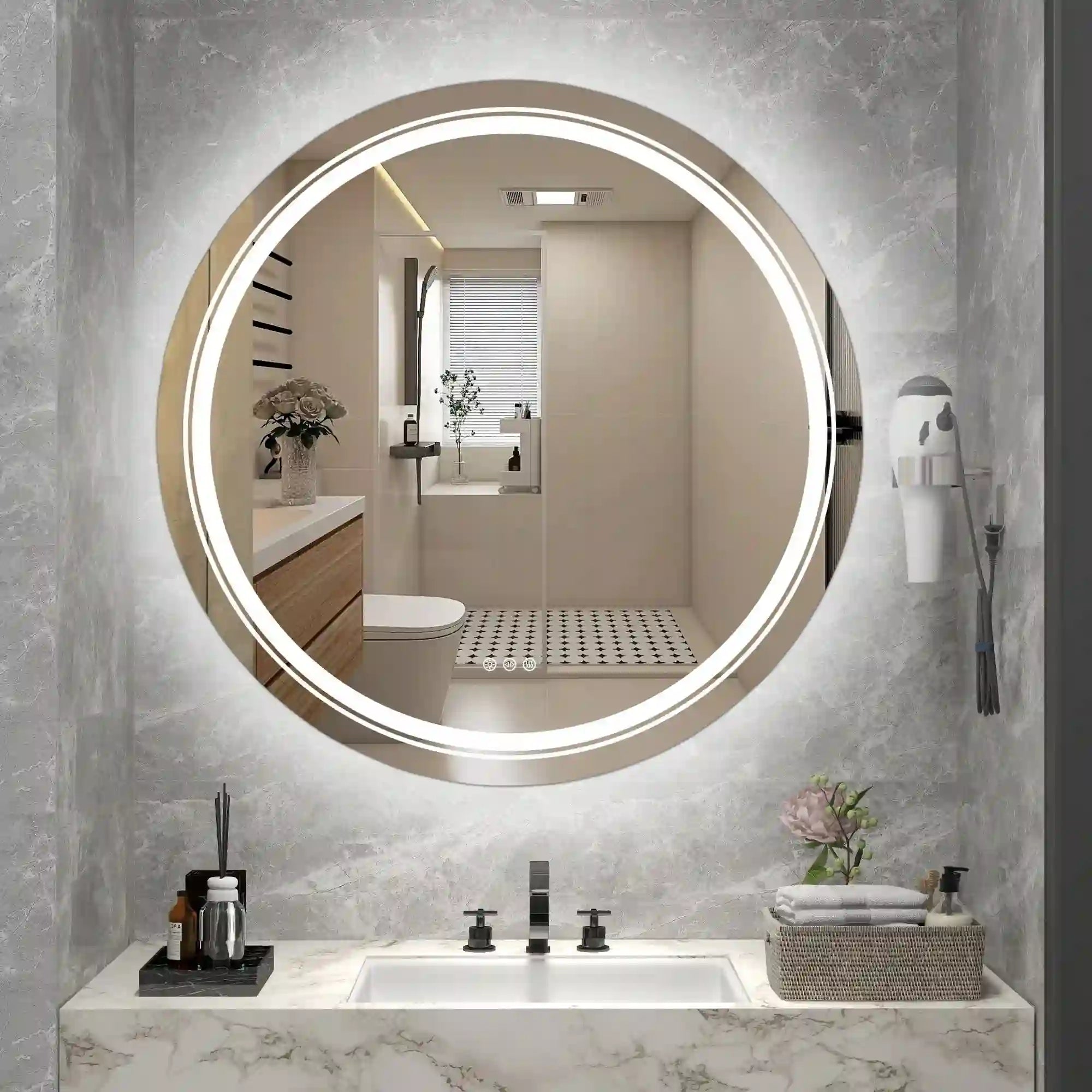 Oglinda baie DOVER, argintiu, 80x80 cm