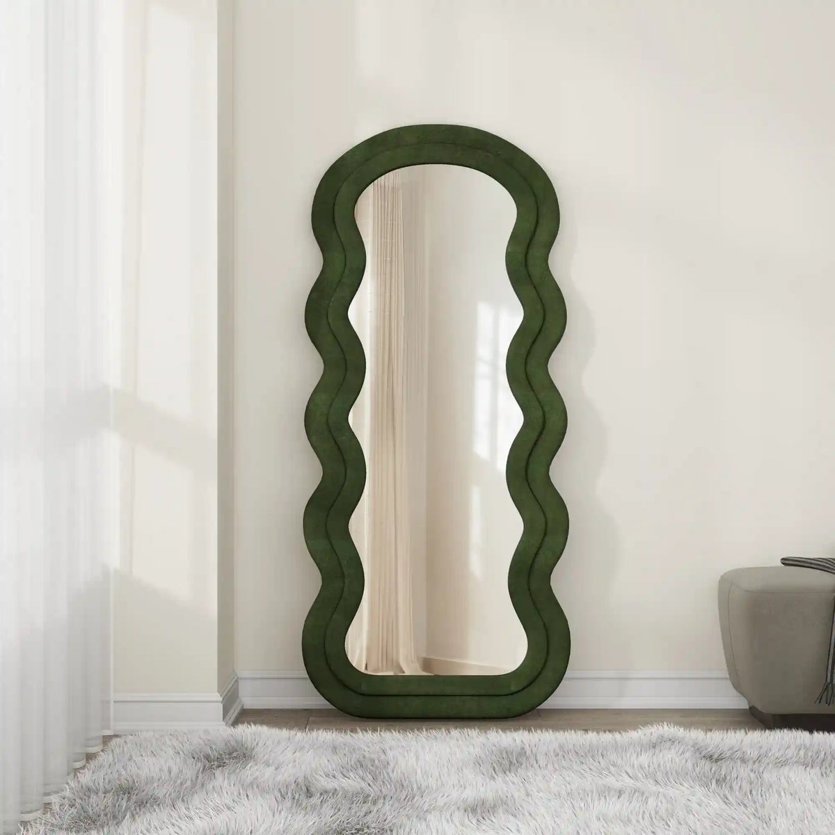 Oglinda CONFETTO, verde olive, stofa catifelata, 70x160 cm