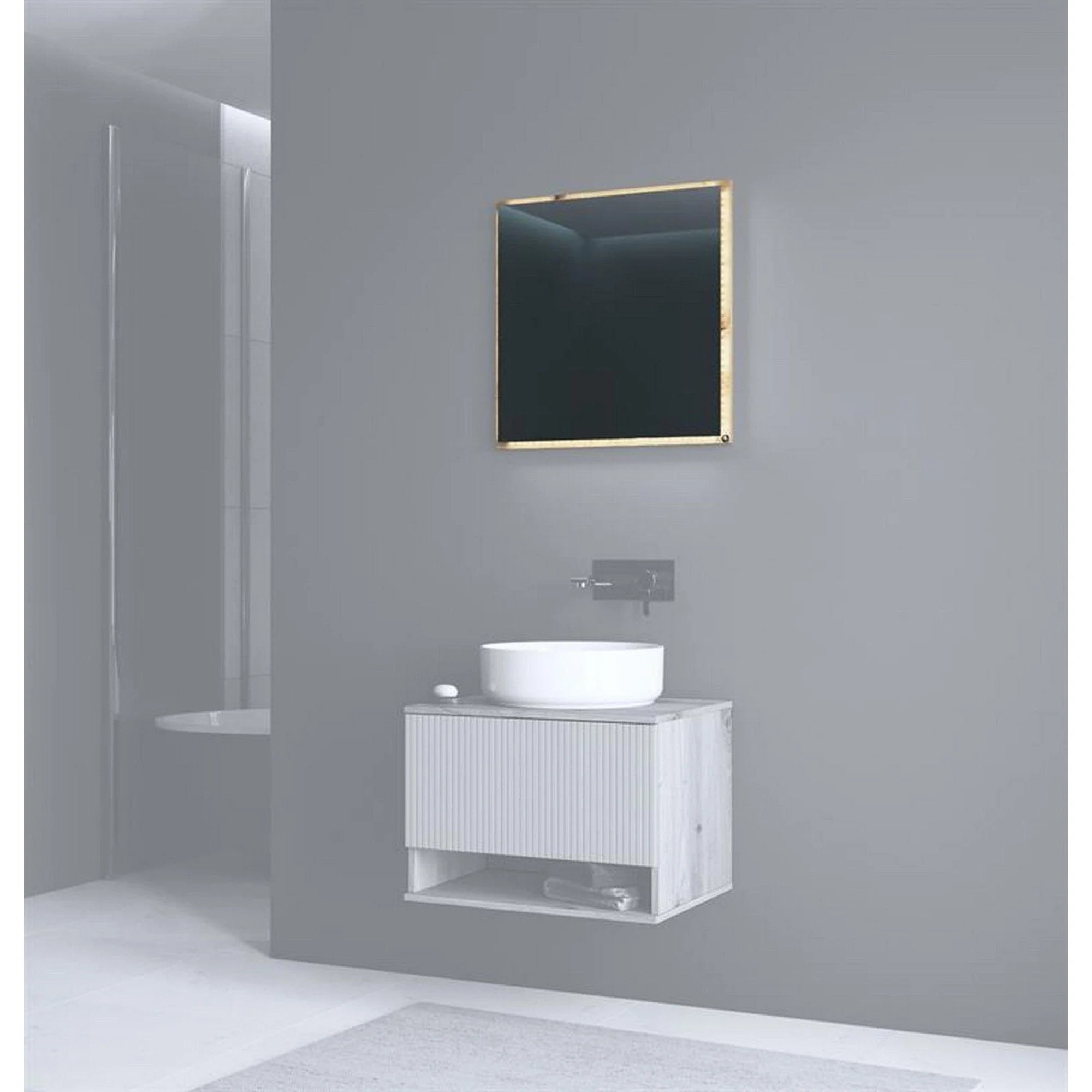 Oglinda de baie AVIOLA, stejar artisan, PAL laminat/sticla, cu iluminare led, 60x60 cm