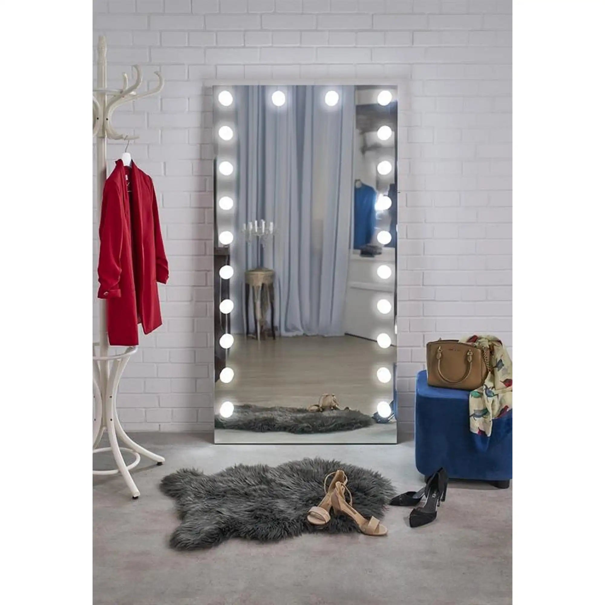 Oglinda PEARL, argintiu, cu iluminare LED, 87x170 cm