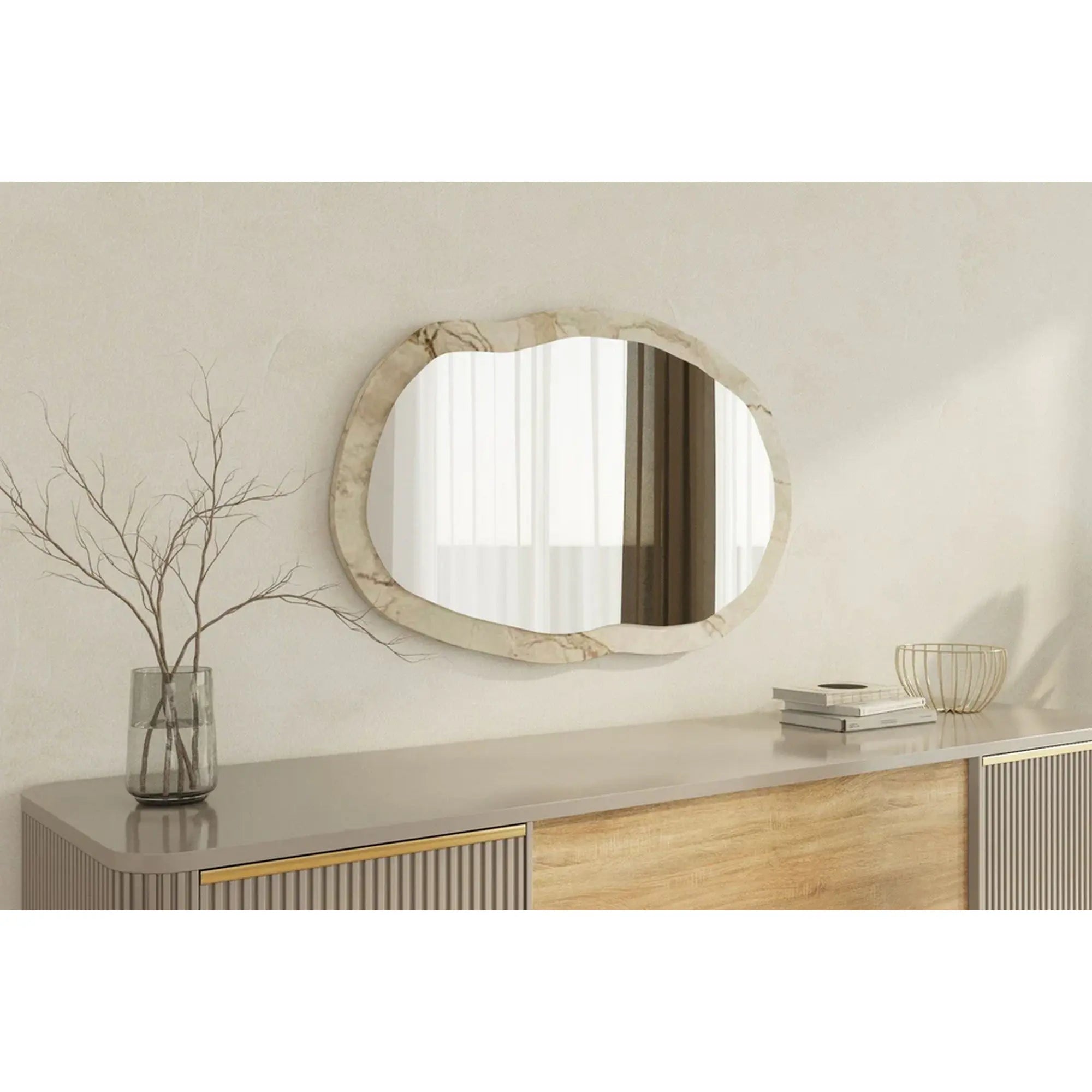 Oglinda perete LOSSA, bej cu efect de marmura, 52x86 cm
