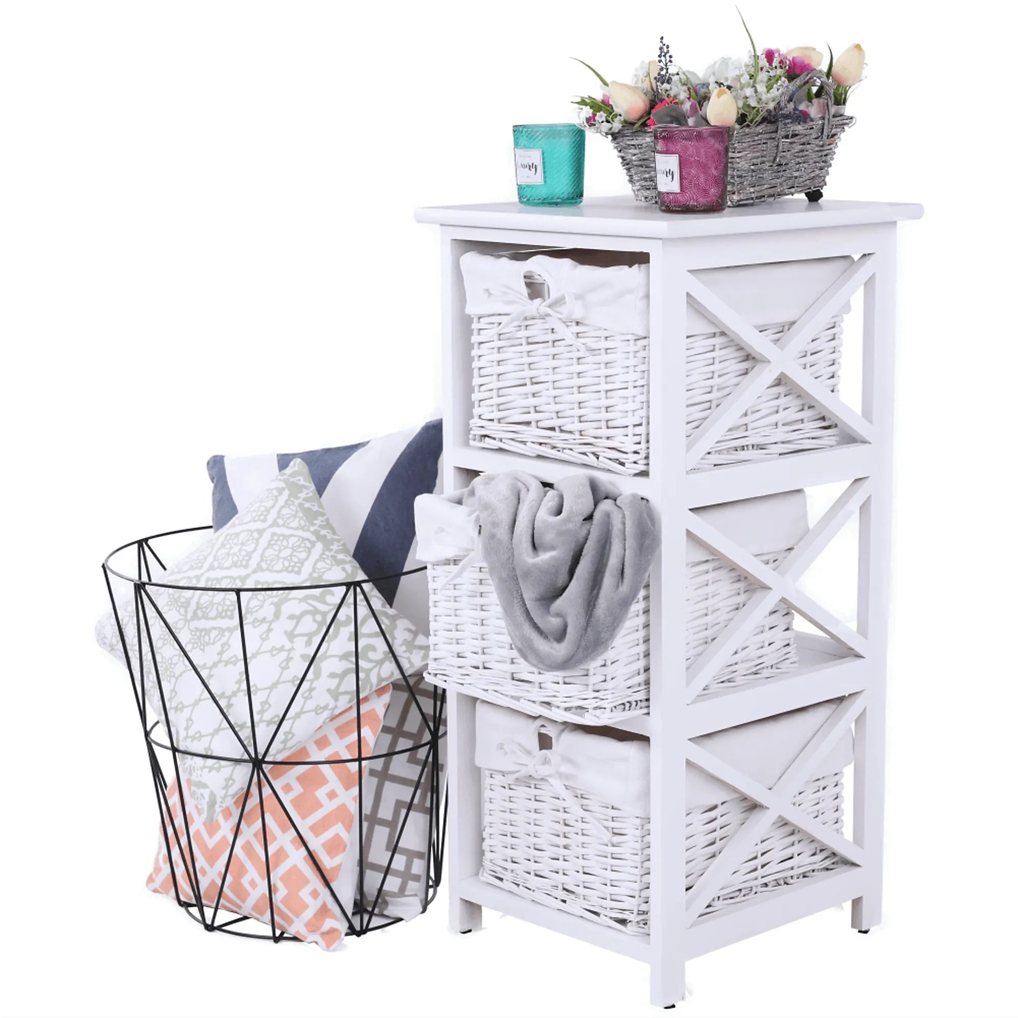 Organizator RAFAELLO 3, lemn/rachita, alb, 36x37x76 cm