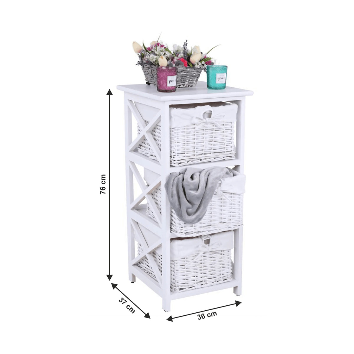 Organizator RAFAELLO 3, lemn/rachita, alb, 36x37x76 cm