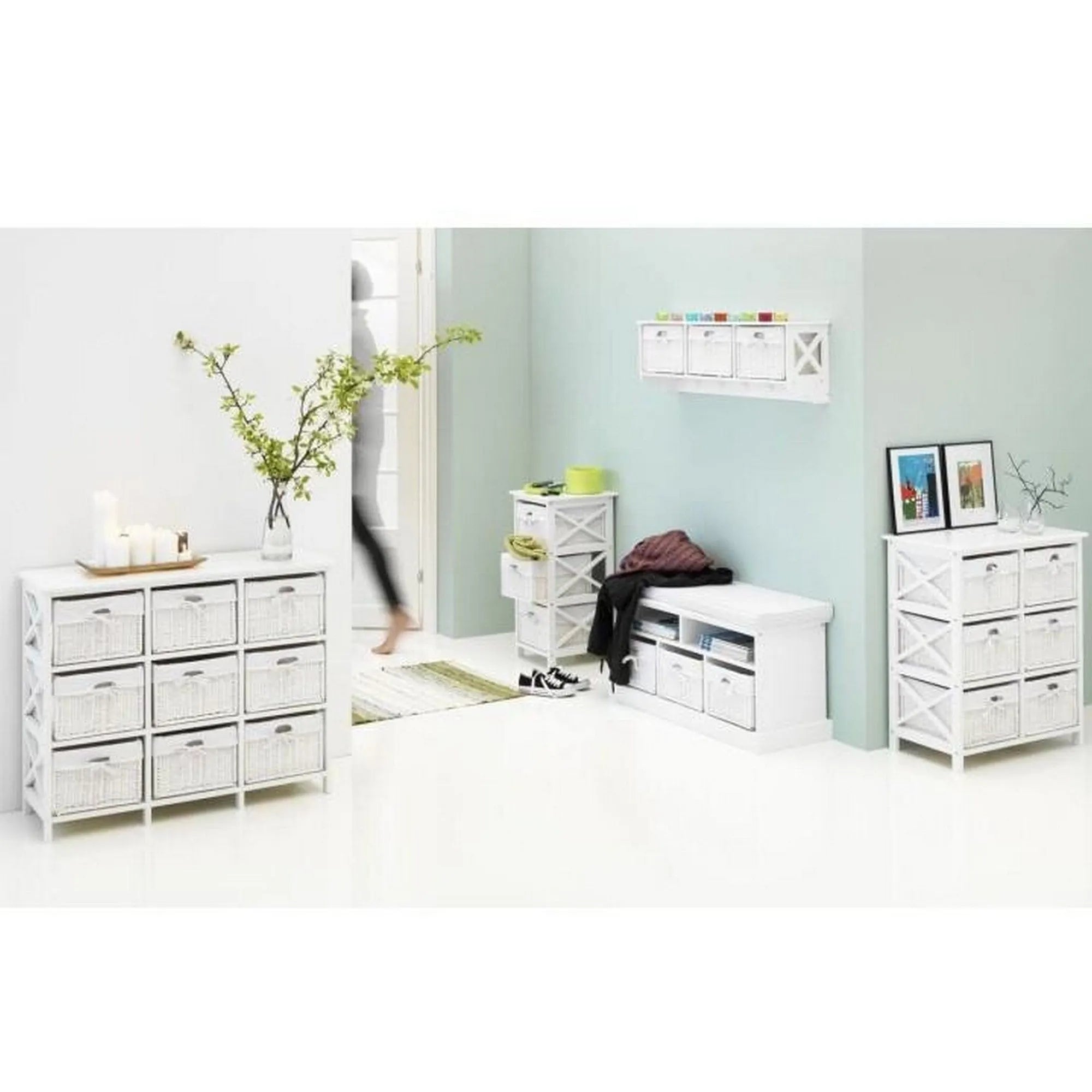 Organizator RAFAELLO 9, alb, material textil/lemn, 94x37x76 cm