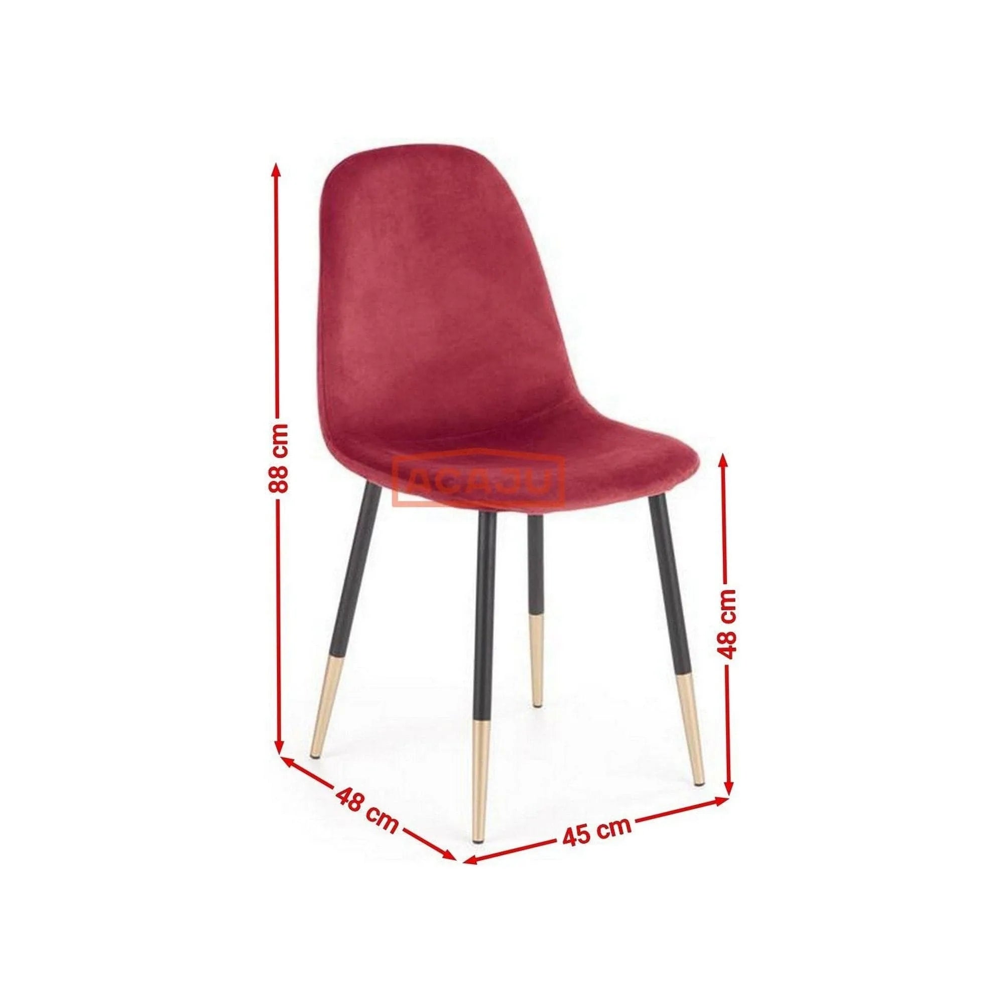 Scaun tapitat K379, rosu/negru, stofa catifelata/metal, 45x48x88 cm
