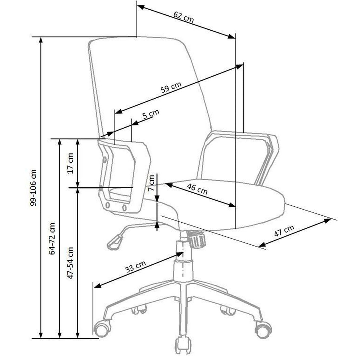 Scaun de birou SPIN 2, grej/alb, stofa clasica/metal, 59x62x99/106 cm