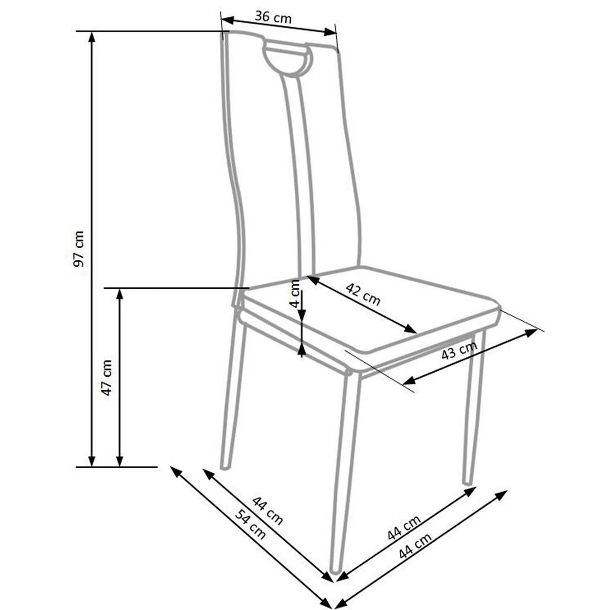 Scaune dining K202, negru/crom, piele ecologica/metal, 44X54X97 CM