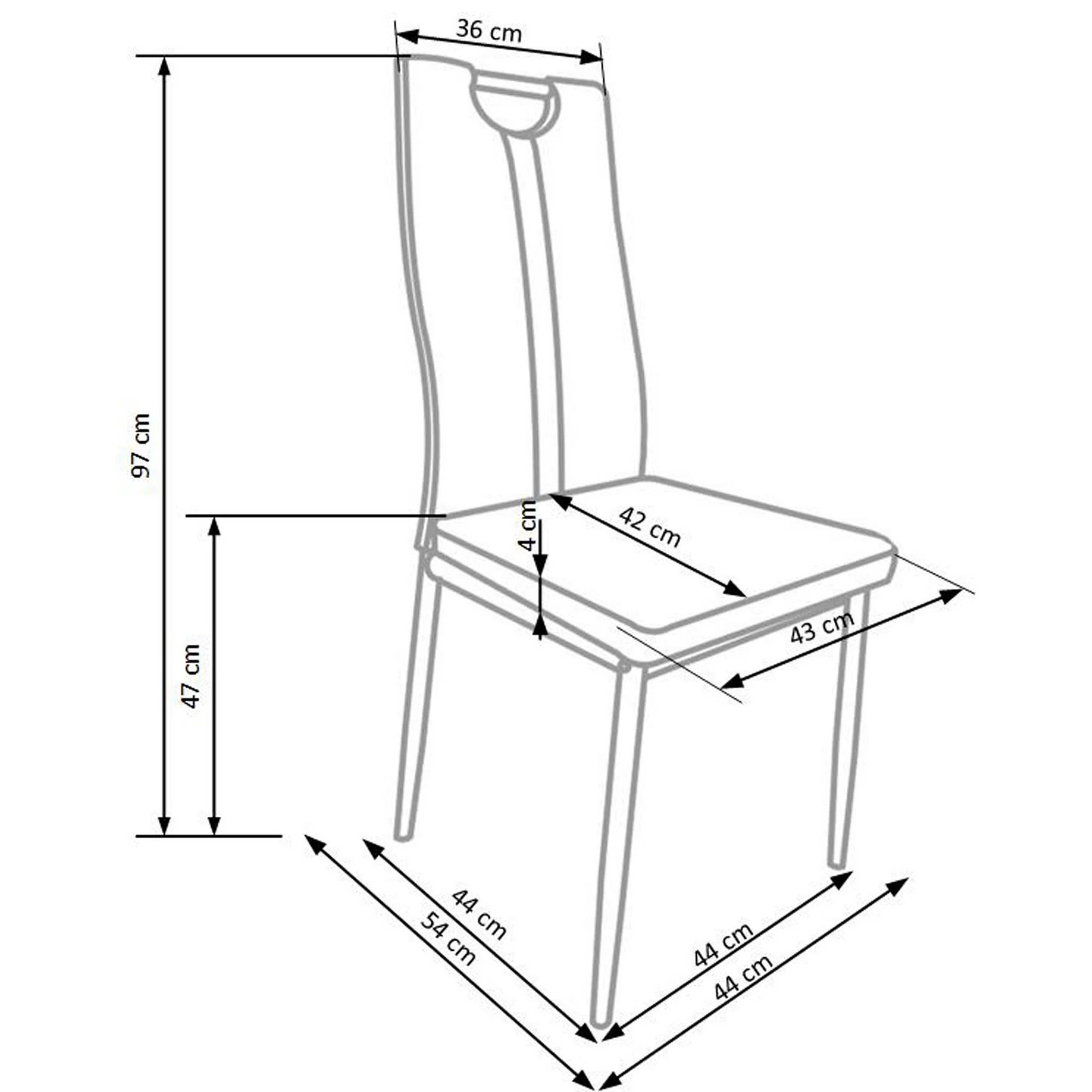 Scaune dining K202, negru/crom, piele ecologica/metal, 44X54X97 CM
