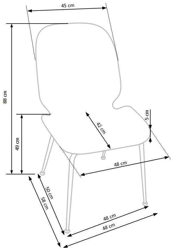 Scaun tapitat K381, gri/auriu, stofa catifelata/metal, 48x58x88 cm