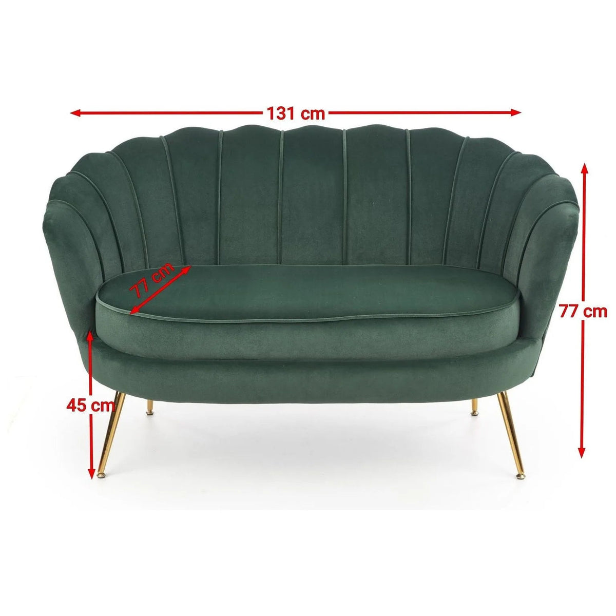 Canapea AMORINITO XL, verde/auriu, stofa catifelata, 131x77x77 cm