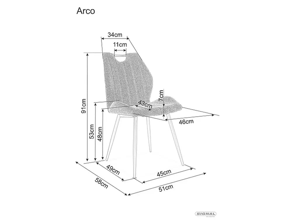 Scaun tapitat ARCO, galben/negru, stofa/metal, 52x44x92 cm