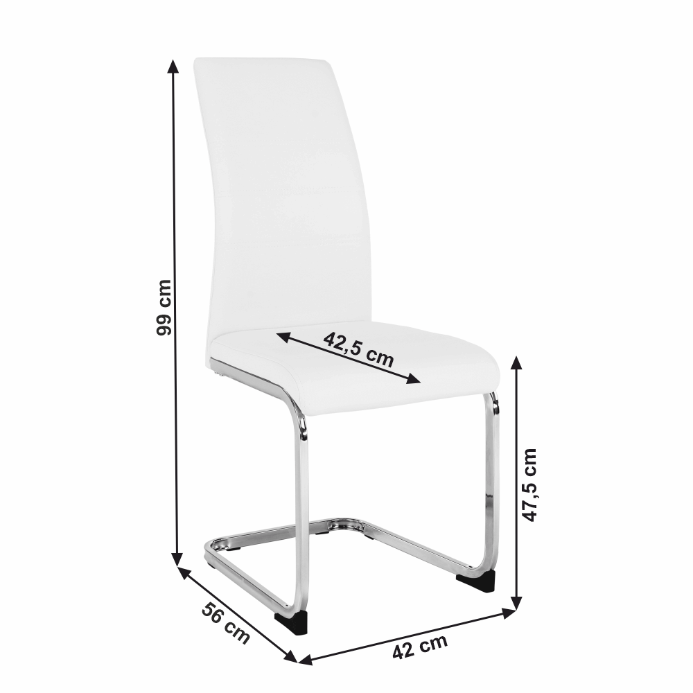 Scaun VATENA, alb/crom, piele ecologica/metal, 42x56x99 cm