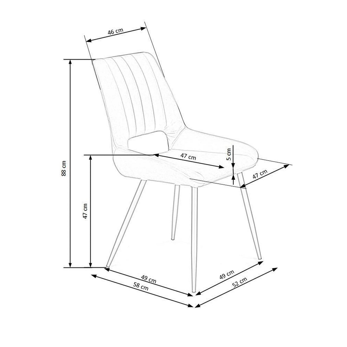 Scaun tapitat K404, gri/negru, stofa/metal, 52x58x88 cm