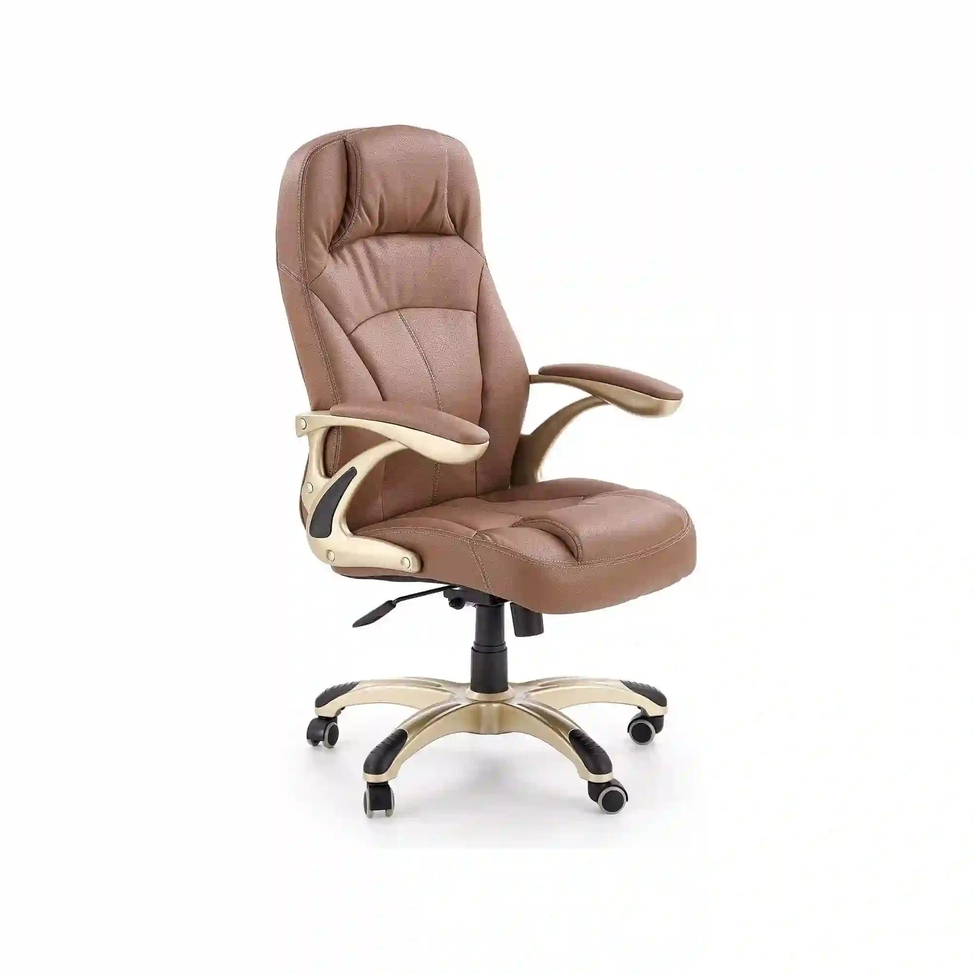 Scaun directorial CARLOS, maro deschis, piele ecologica perforata/metal, 66x70x106/114 cm