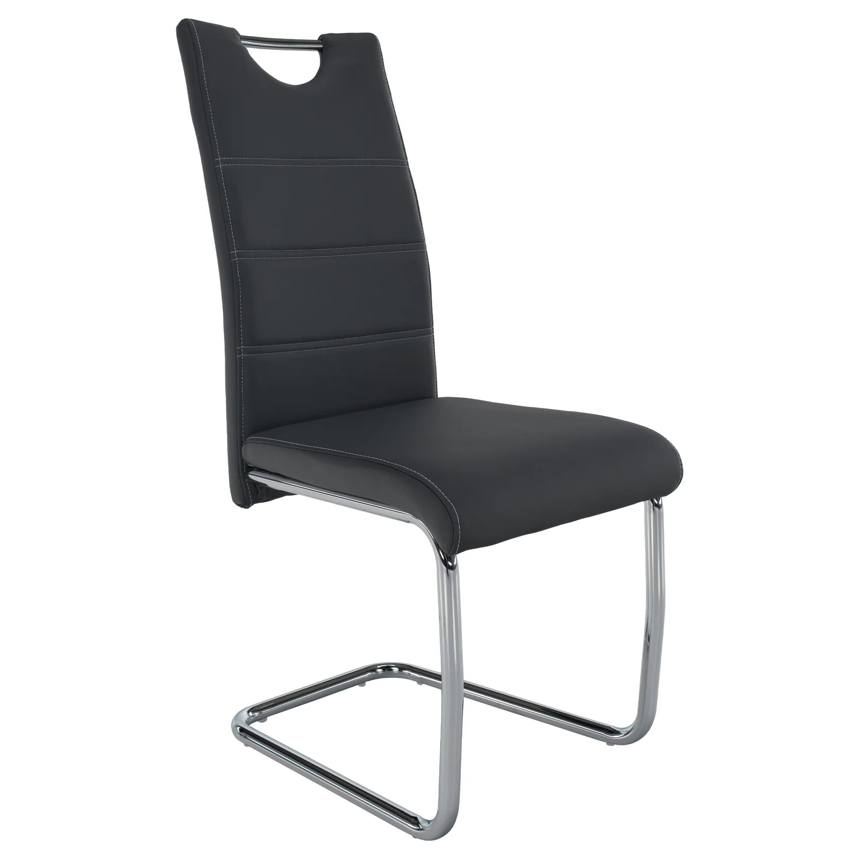 Scaun dining ABIRA NEW, gri inchis/crom, piele ecologica/metal, 44x57x99 cm