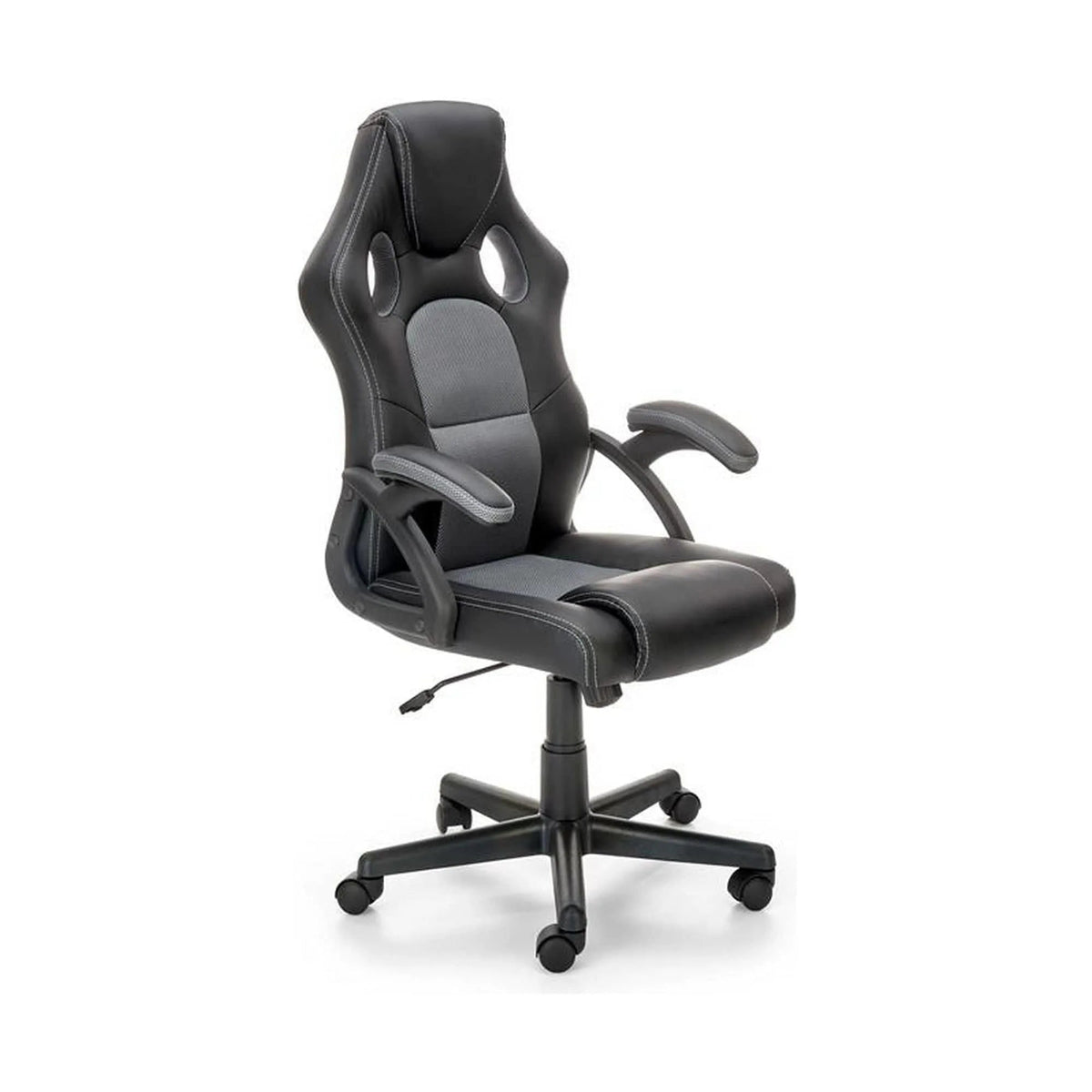 Scaun birou BERKEL, negru/gri, piele ecologica, 62x63x108-117 cm
