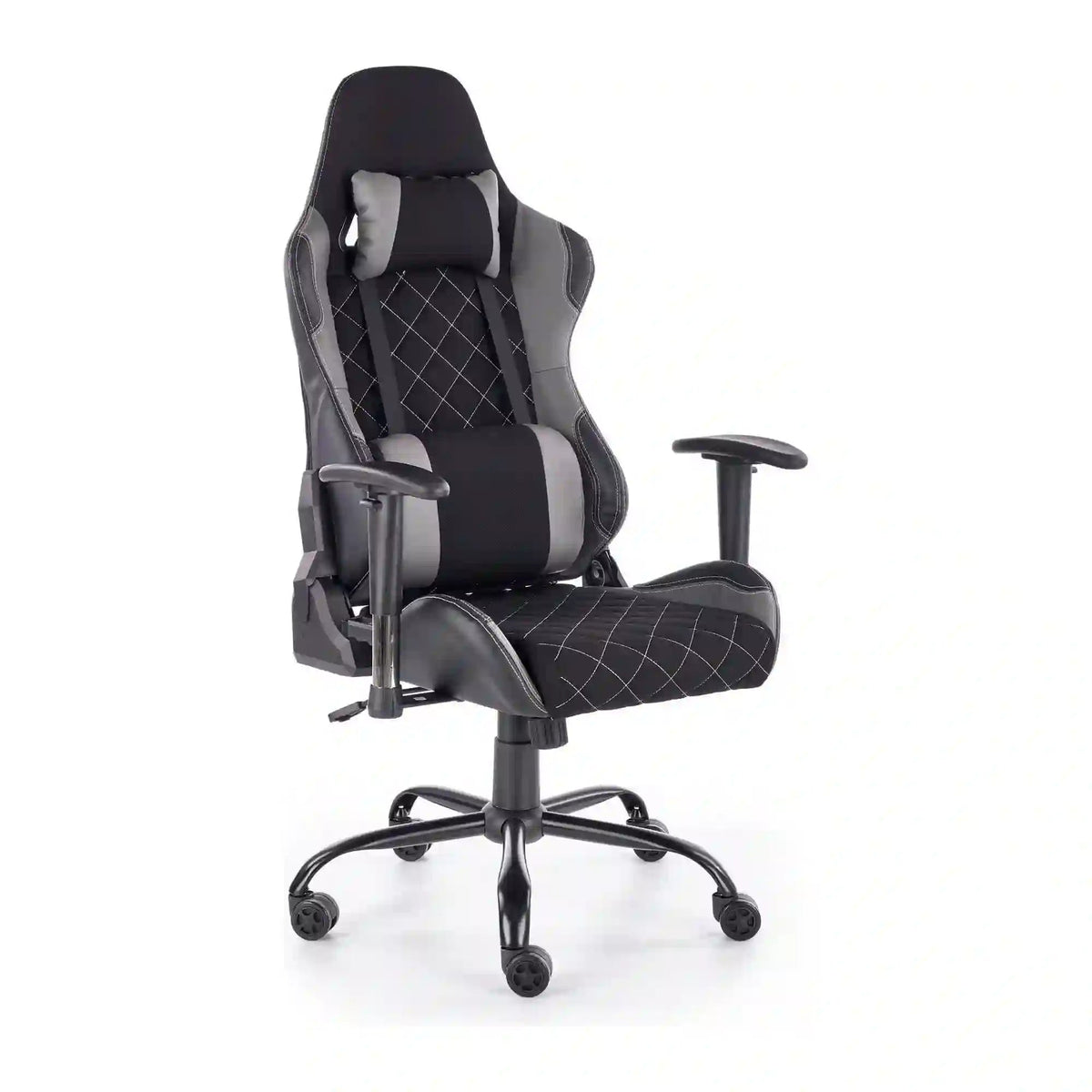 Scaun gaming DRAKE, negru/gri, stofa, 69x62x127/134 cm