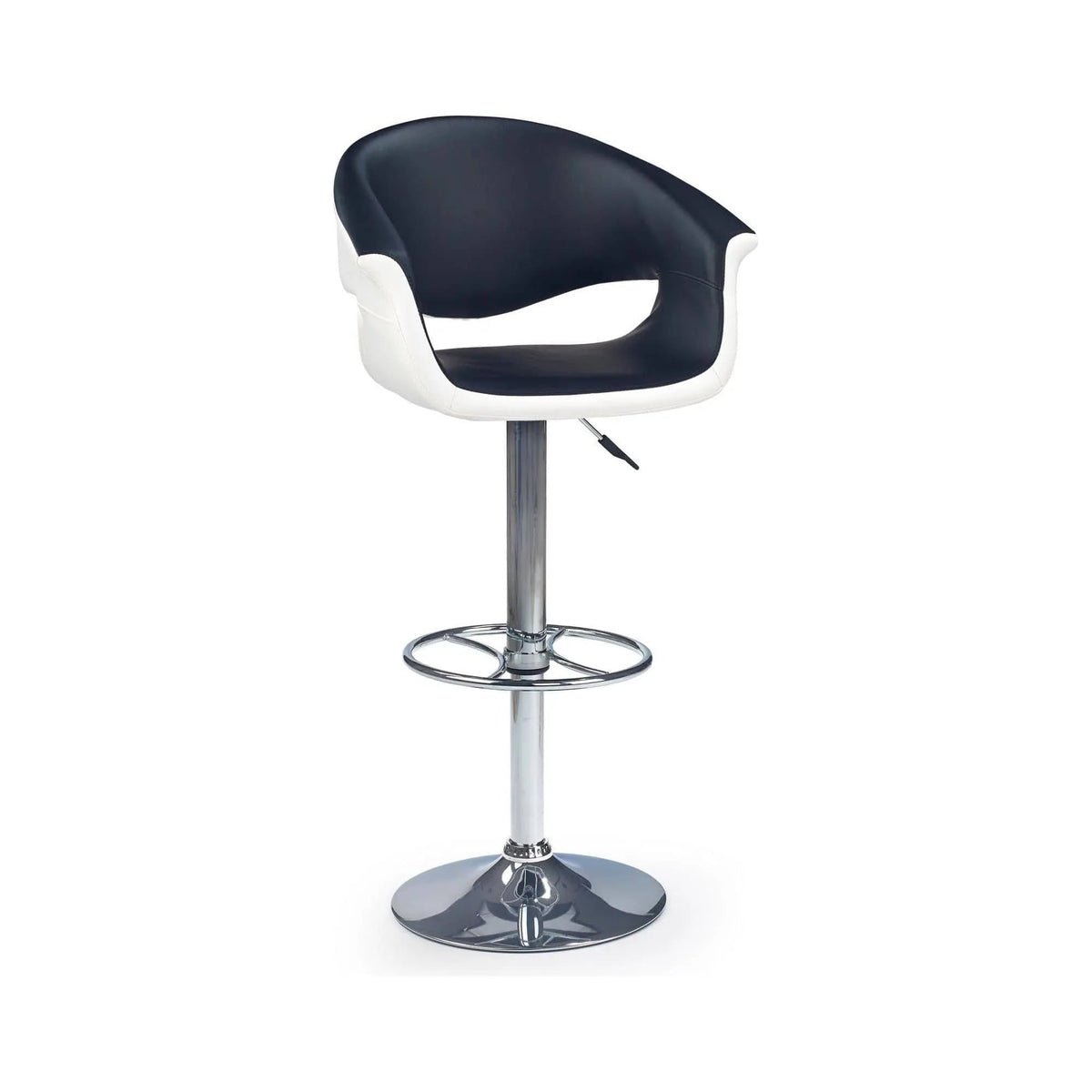 Scaun bar H46, negru/alb/crom, piele ecologica/otel, 60x46x93/115 cm
