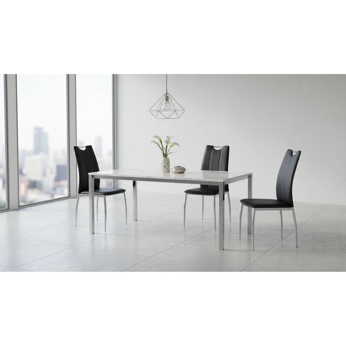 Scaun tapitat K187, negru/crom, piele ecologica/metal, 46x56x97 cm