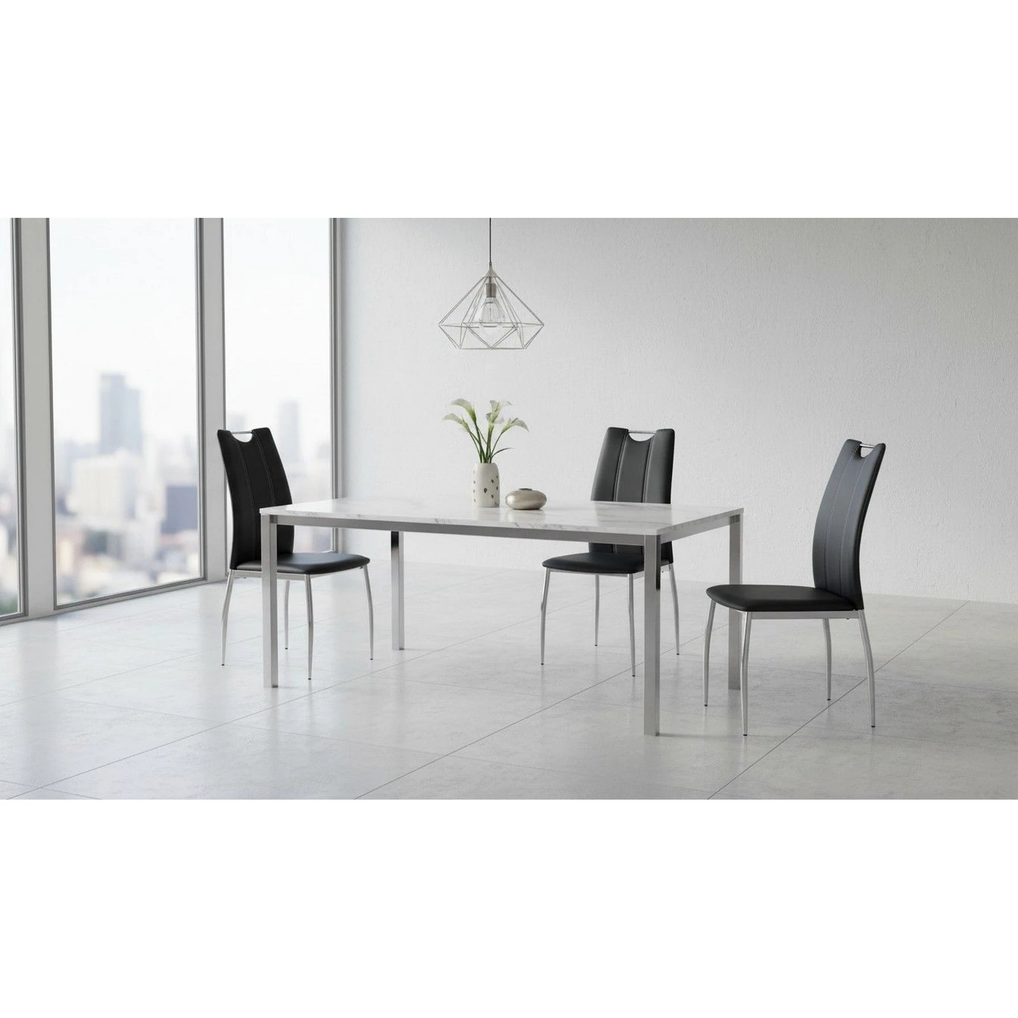 Scaun tapitat K187, negru/crom, piele ecologica/metal, 46x56x97 cm