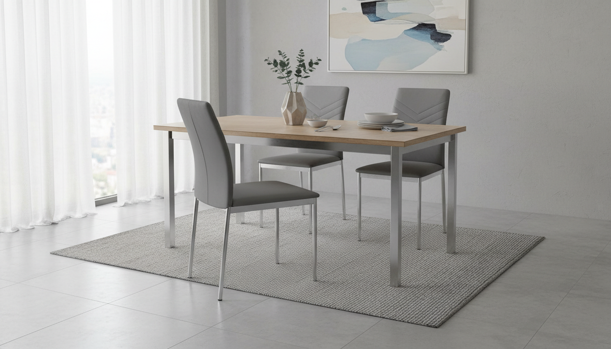 Scaun tapitat K137, gri/crom, piele ecologica/metal, 43X49X92 CM