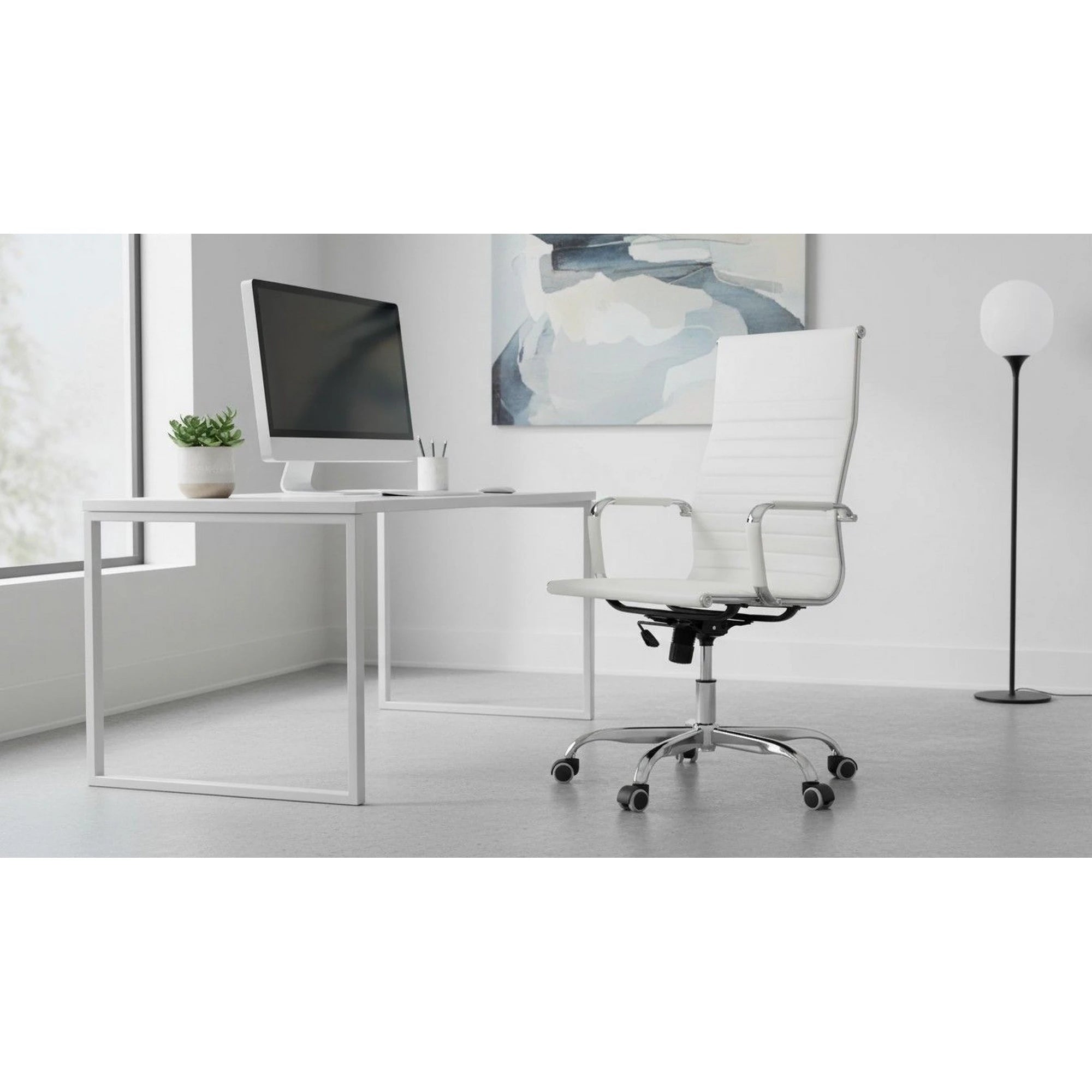 Scaun de birou AZURE 2 NEW, alb/crom, piele ecologica/metal, 63x55x106/114 cm