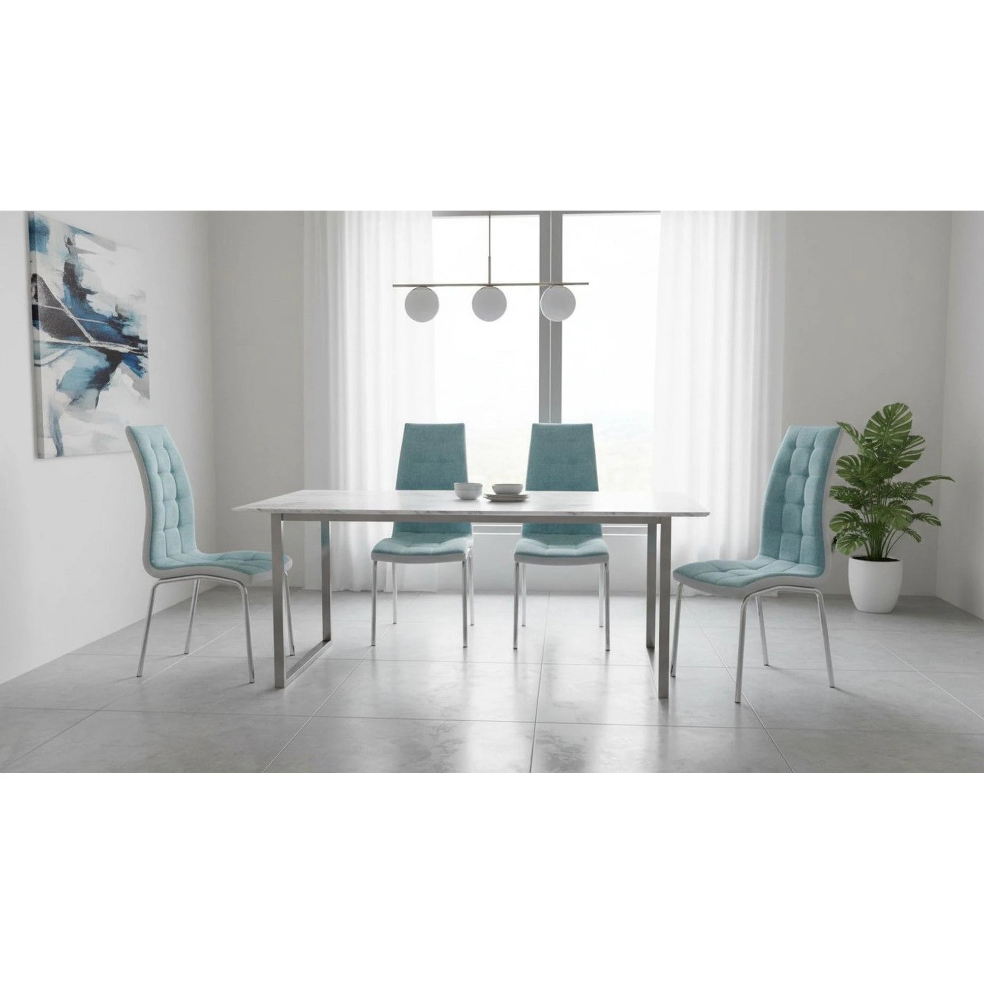 Scaun bucatarie GERDA NEW, mentol/gri/crom, textil/piele ecologica/metal, 42x58x103 cm