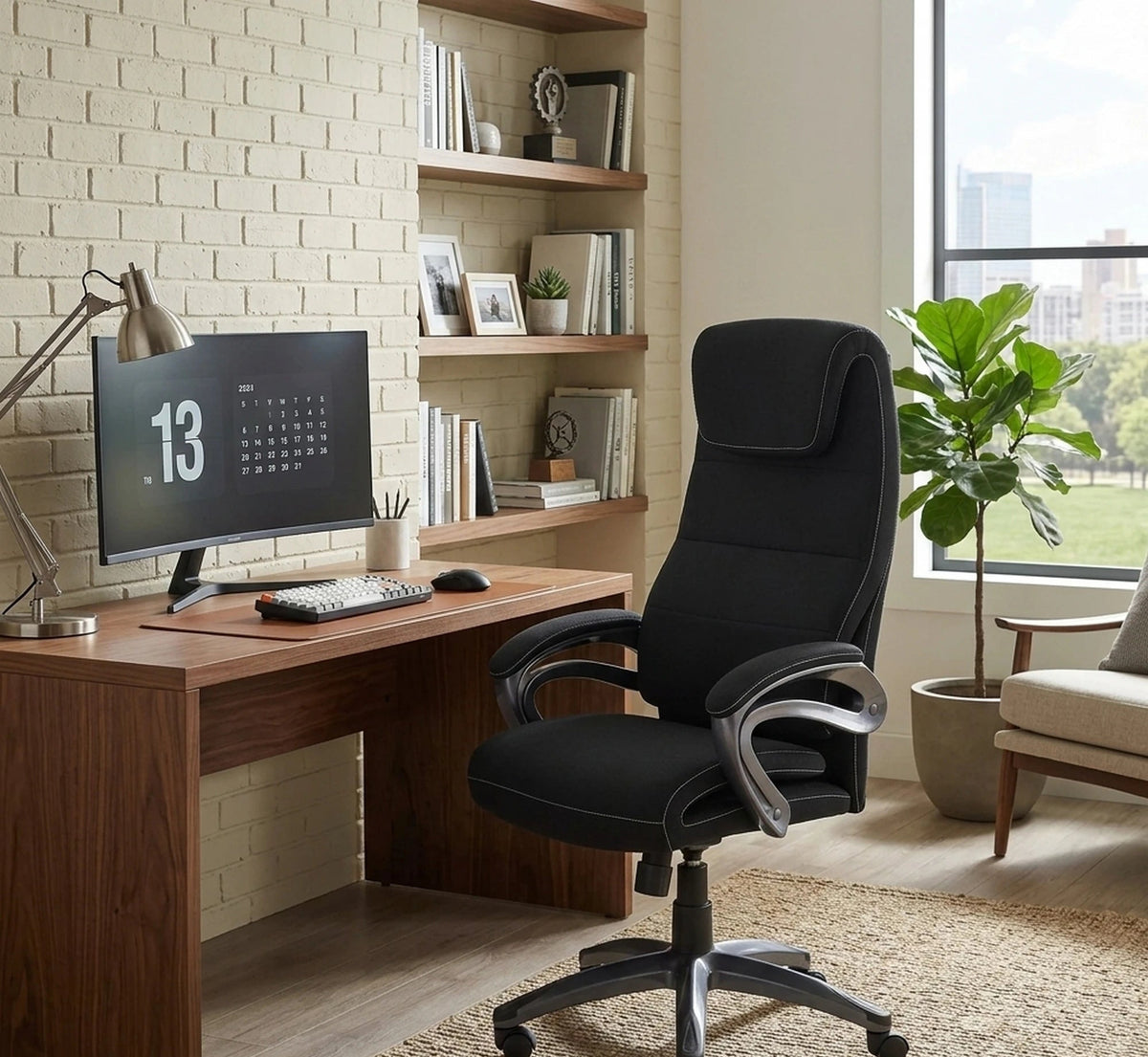 Scaun birou SIDNEY, negru, stofa, 65x70x117/125 cm