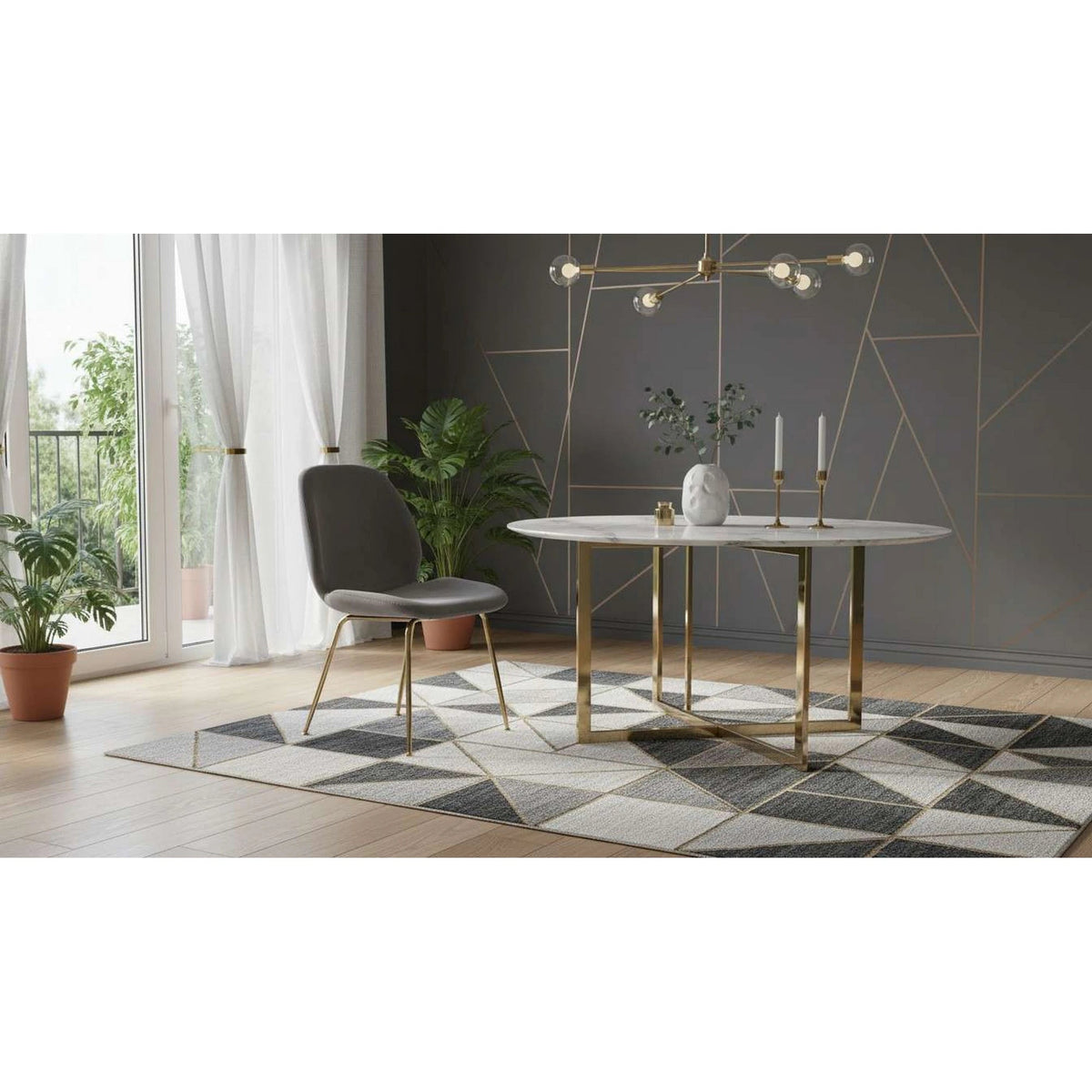 Scaun tapitat K381, gri/auriu, stofa catifelata/metal, 48x58x88 cm