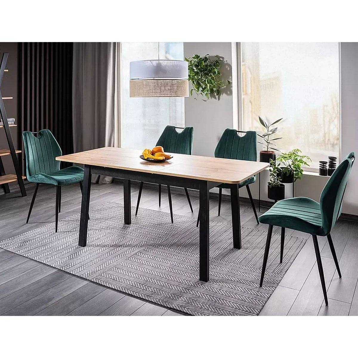 Scaun bucatarie elegant ARCO, verde inchis/negru, stofa/metal, 51x46x91 cm