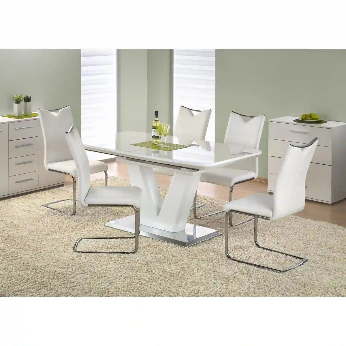 Scaun tapitat K224, alb/crom, piele ecologica/metal, 44X54X100 CM
