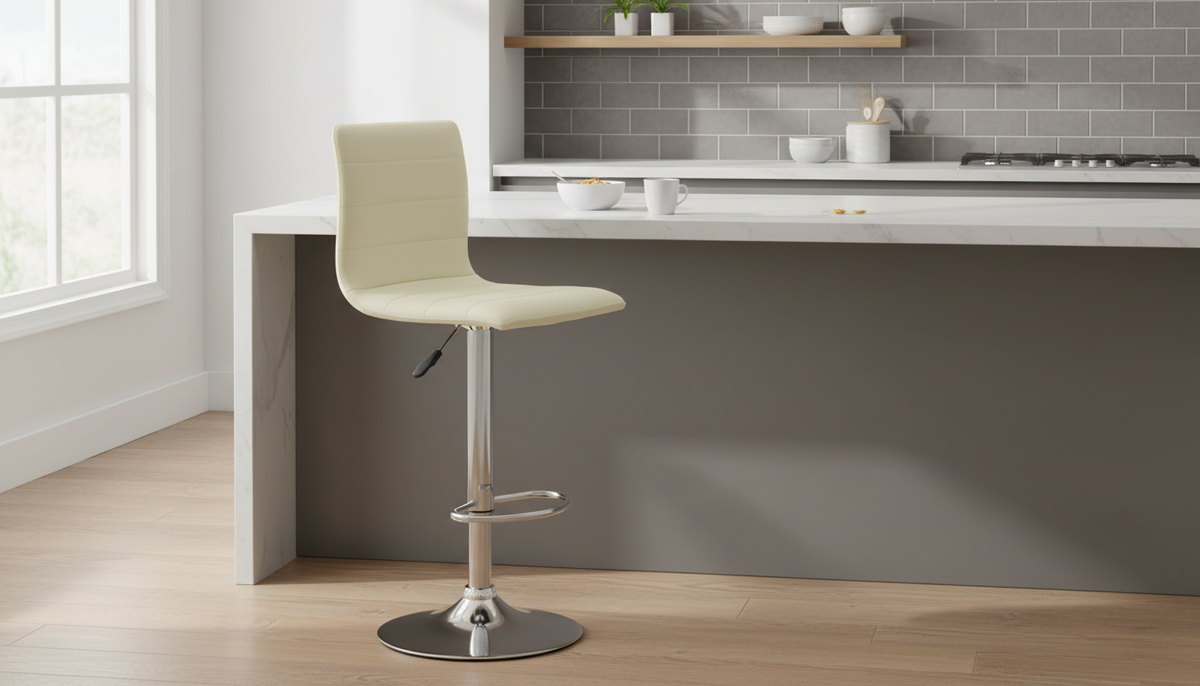 Scaun bar H21, crem/crom, piele ecologica/otel, 40x42x93/115 cm