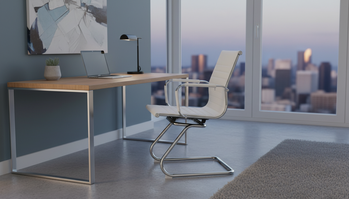 Scaun conferinta AZURE 2 NEW TYP 2, piele ecologica/metal, alb, 54.5x62.5x90.5 cm