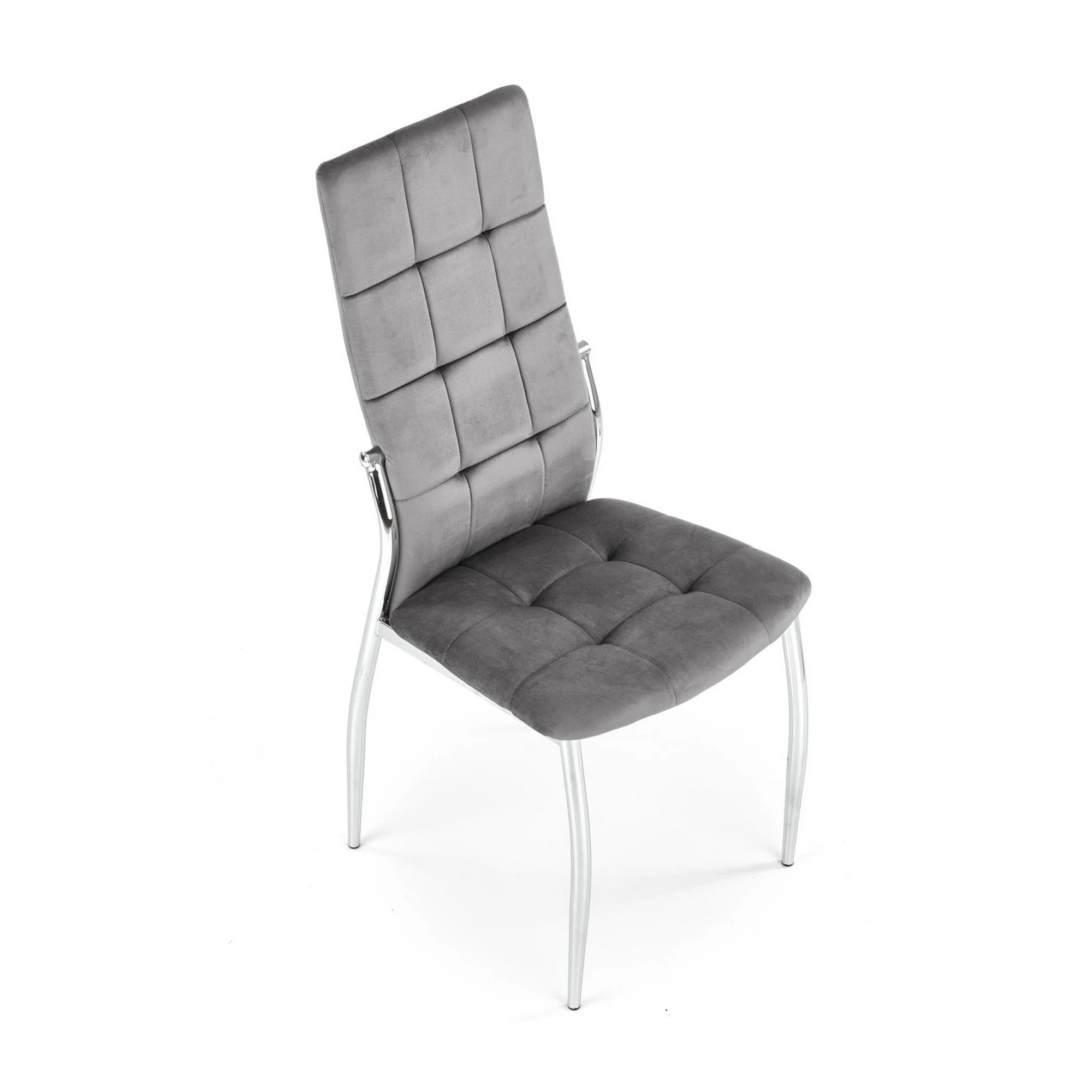 Scaun tapitat K416, gri/argintiu, stofa catifelata/metal, 43x54x101 cm