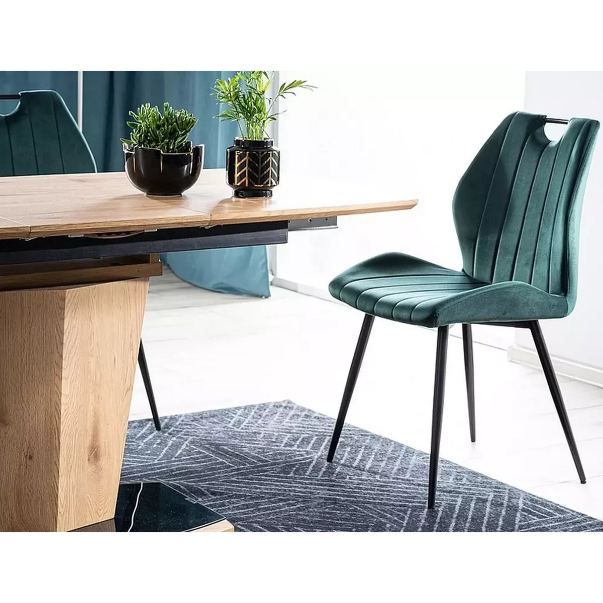 Scaun bucatarie elegant ARCO, verde inchis/negru, stofa/metal, 51x46x91 cm