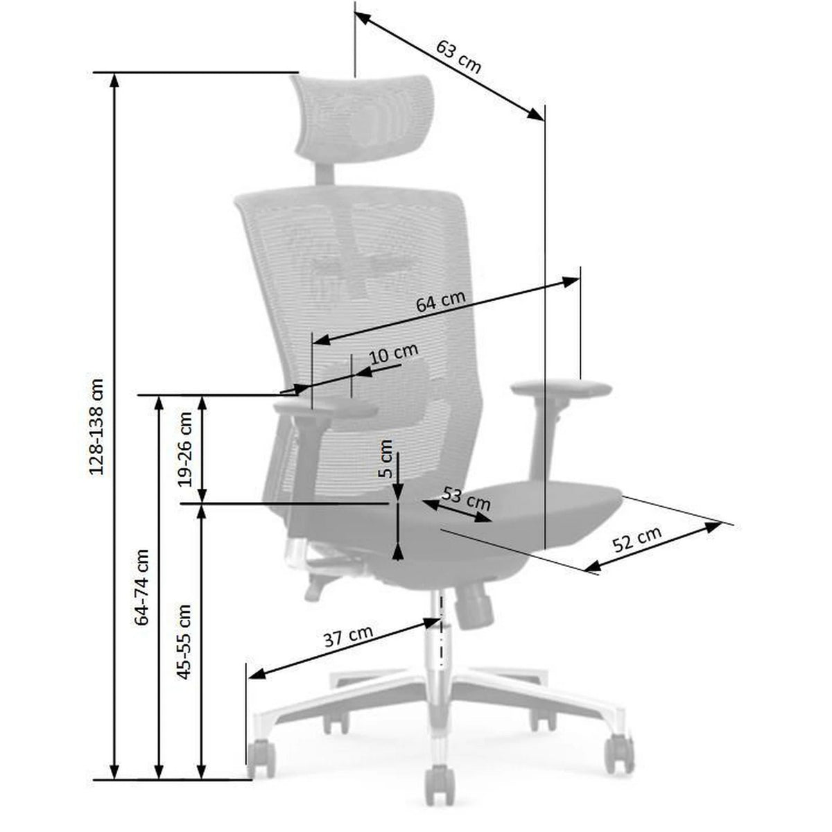 Scaun de birou AMBASADOR, negru/gri, stofa/plasa, 64x63x128/138 cm
