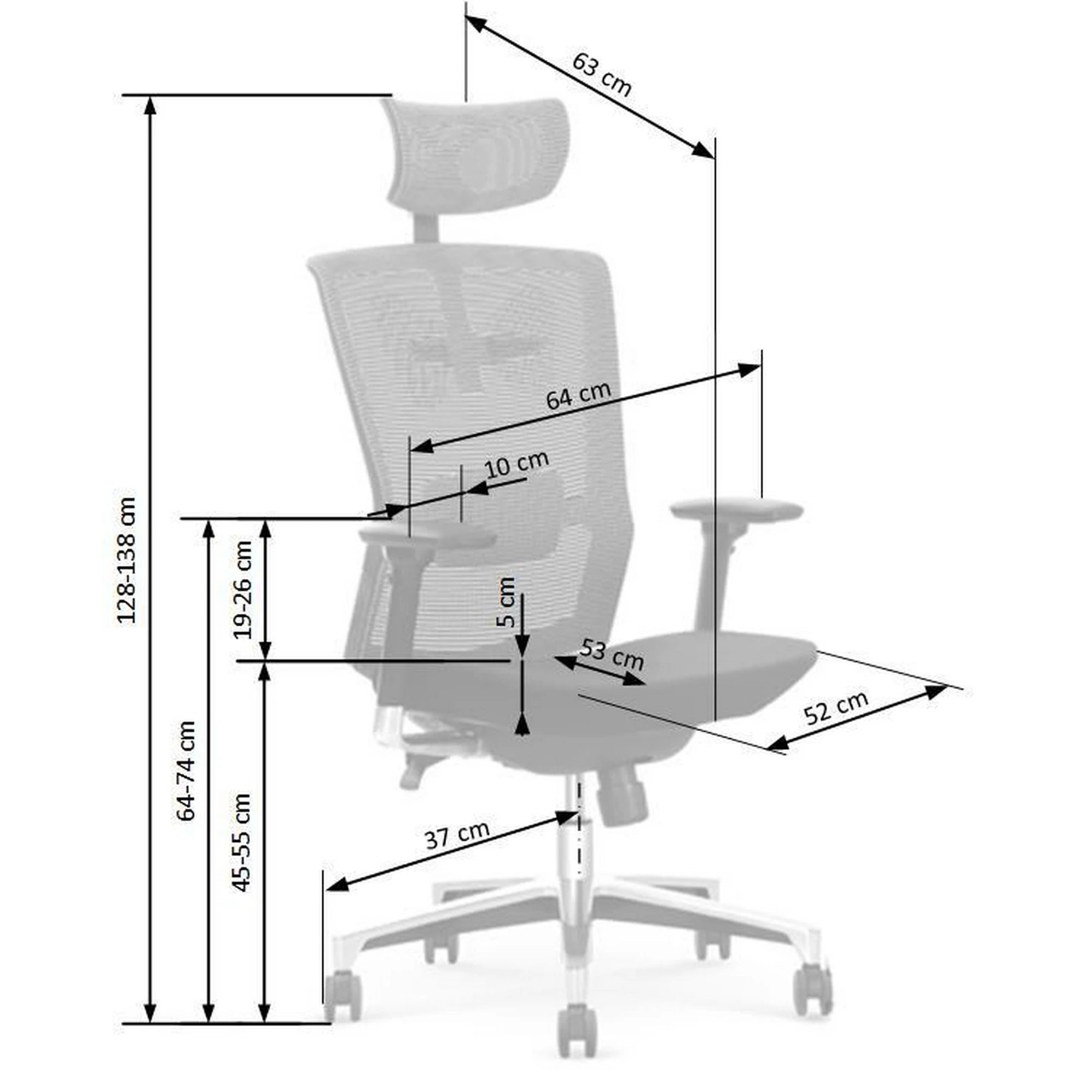 Scaun de birou AMBASADOR, negru/gri, stofa/plasa, 64x63x128/138 cm