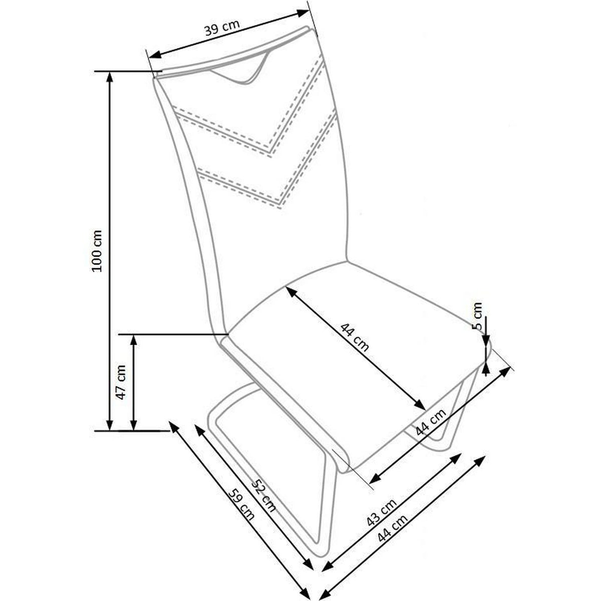 Scaun tapitat K224, alb/crom, piele ecologica/metal, 44X54X100 CM