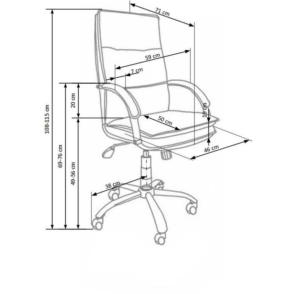 Scaun de birou STANLEY, negru, piele ecologica, 59x71x108/115 cm