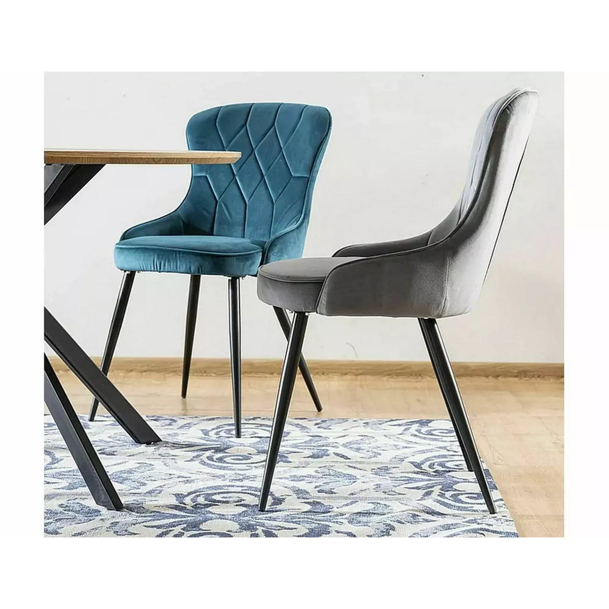 Scaun Lotus, gri/negru, stofa catifelata/metal, 52x45x91 cm